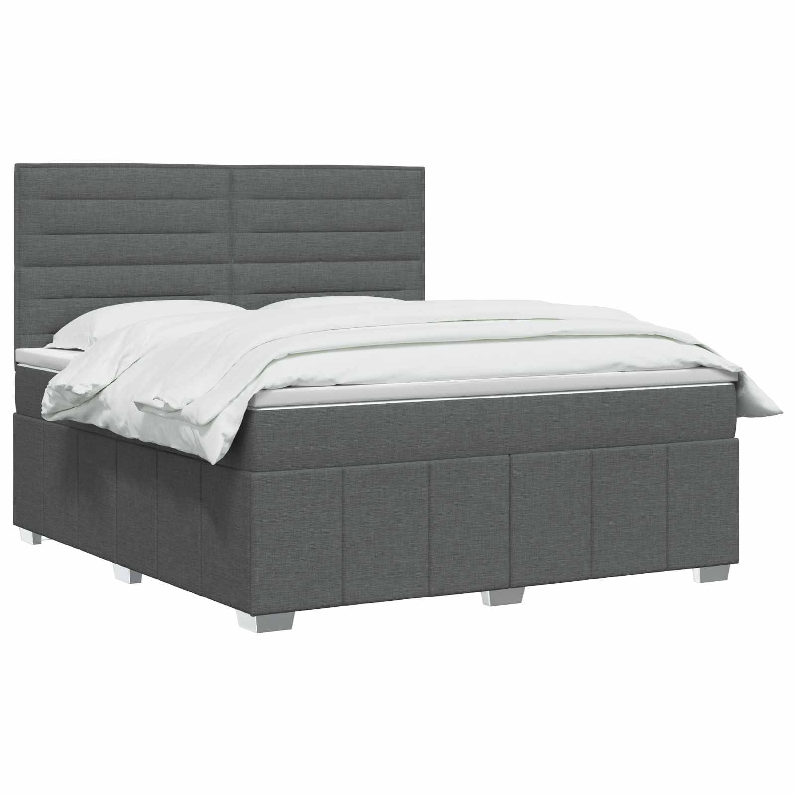 Box Spring Bed with Mattress Dark Grey Double Fabric