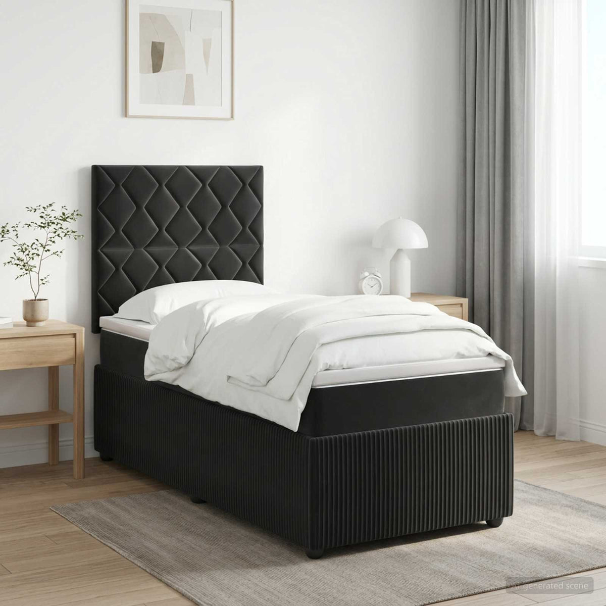 Box Spring Bed with Mattress Black 107 x 203 cm Velvet