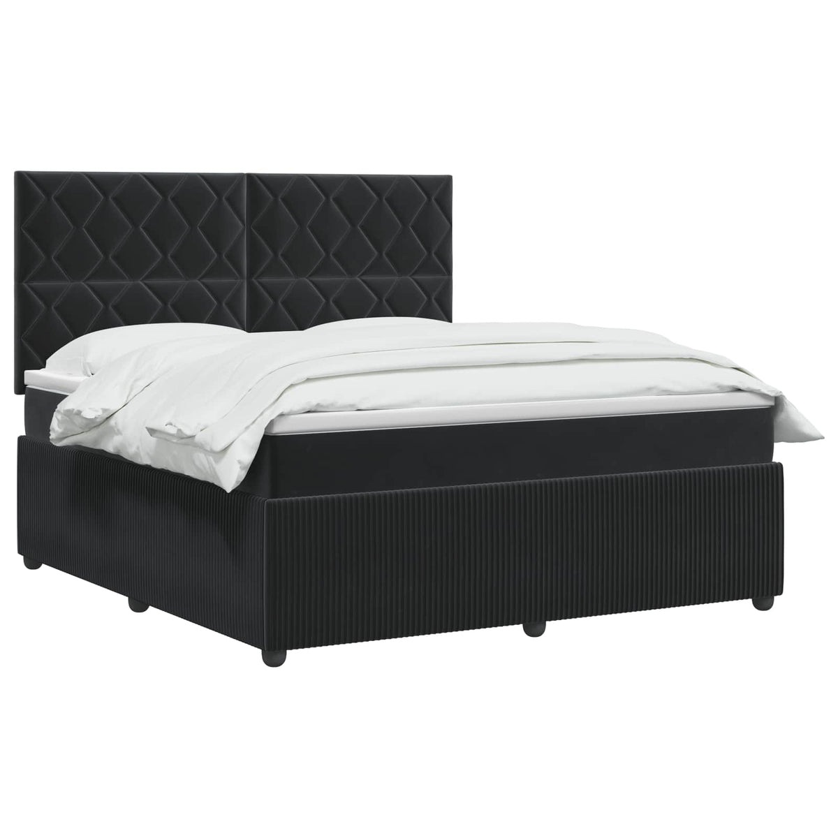 Box Spring Bed with Mattress with Headboard Black Double Velvet