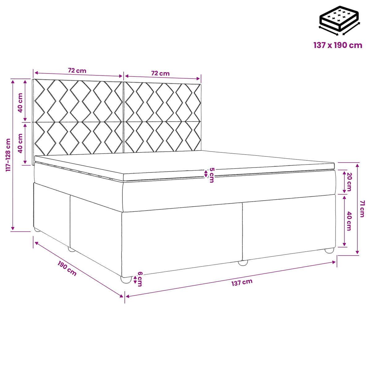 Box Spring Bed with Mattress with Headboard Black Double Velvet