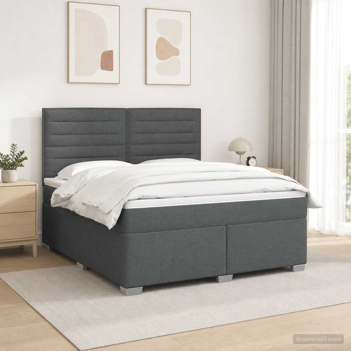 Box Spring Bed with Mattress and LED Dark Grey 137 x 190 cm