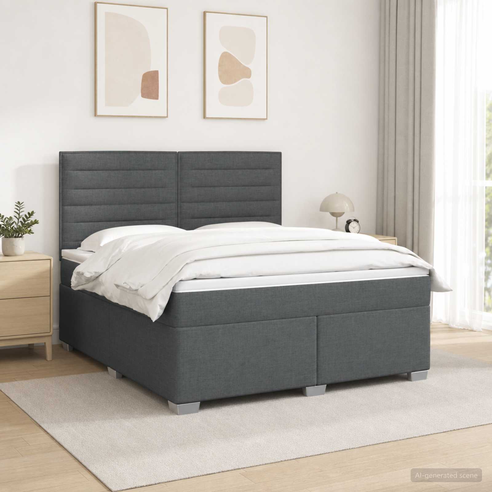 Box Spring Bed with Mattress and LED Dark Grey 137 x 190 cm