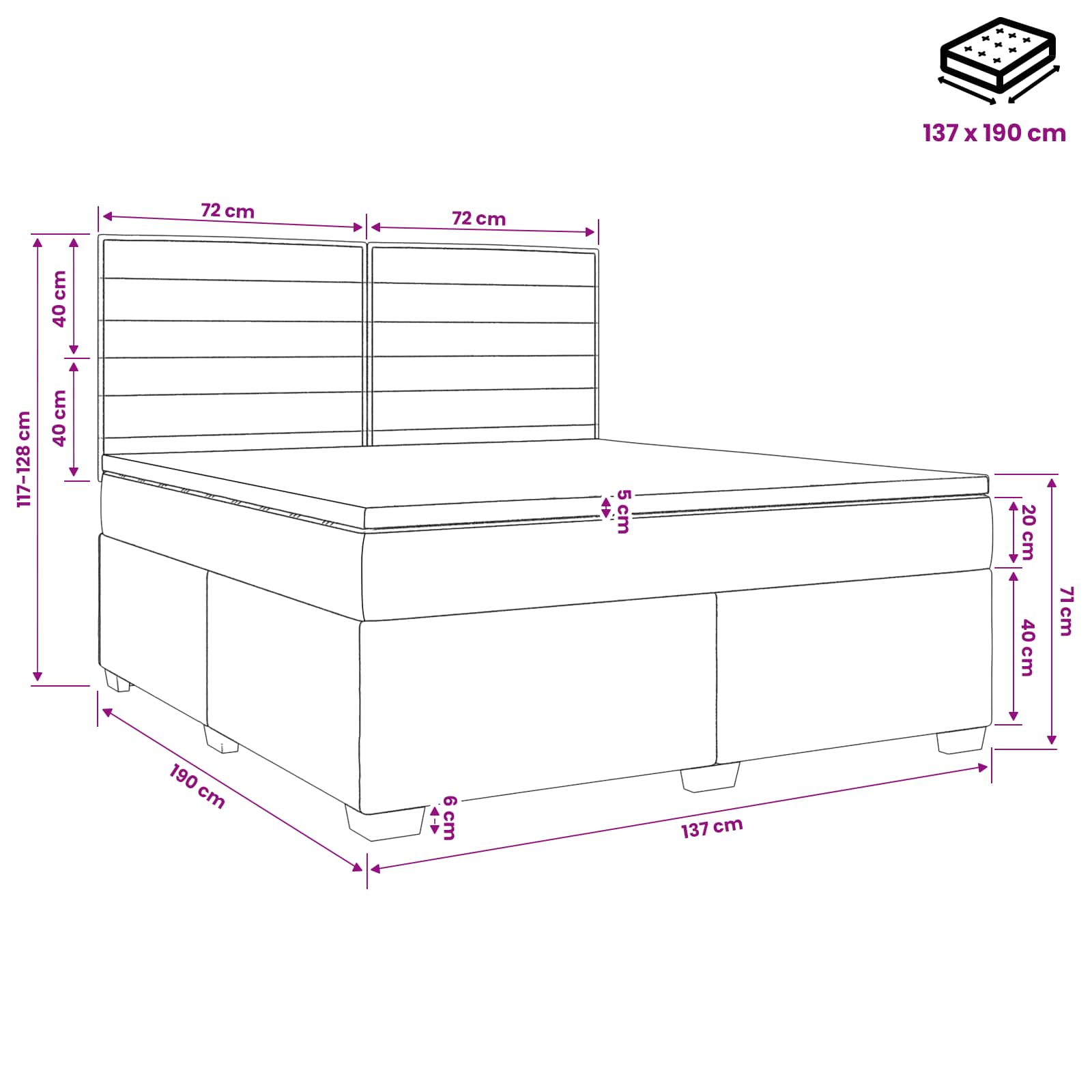 Box Spring Bed with Mattress and LED Dark Grey 137 x 190 cm