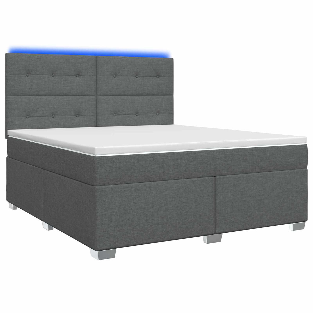 Box Spring Bed with Mattress and LED Dark Grey 153 x 203 cm