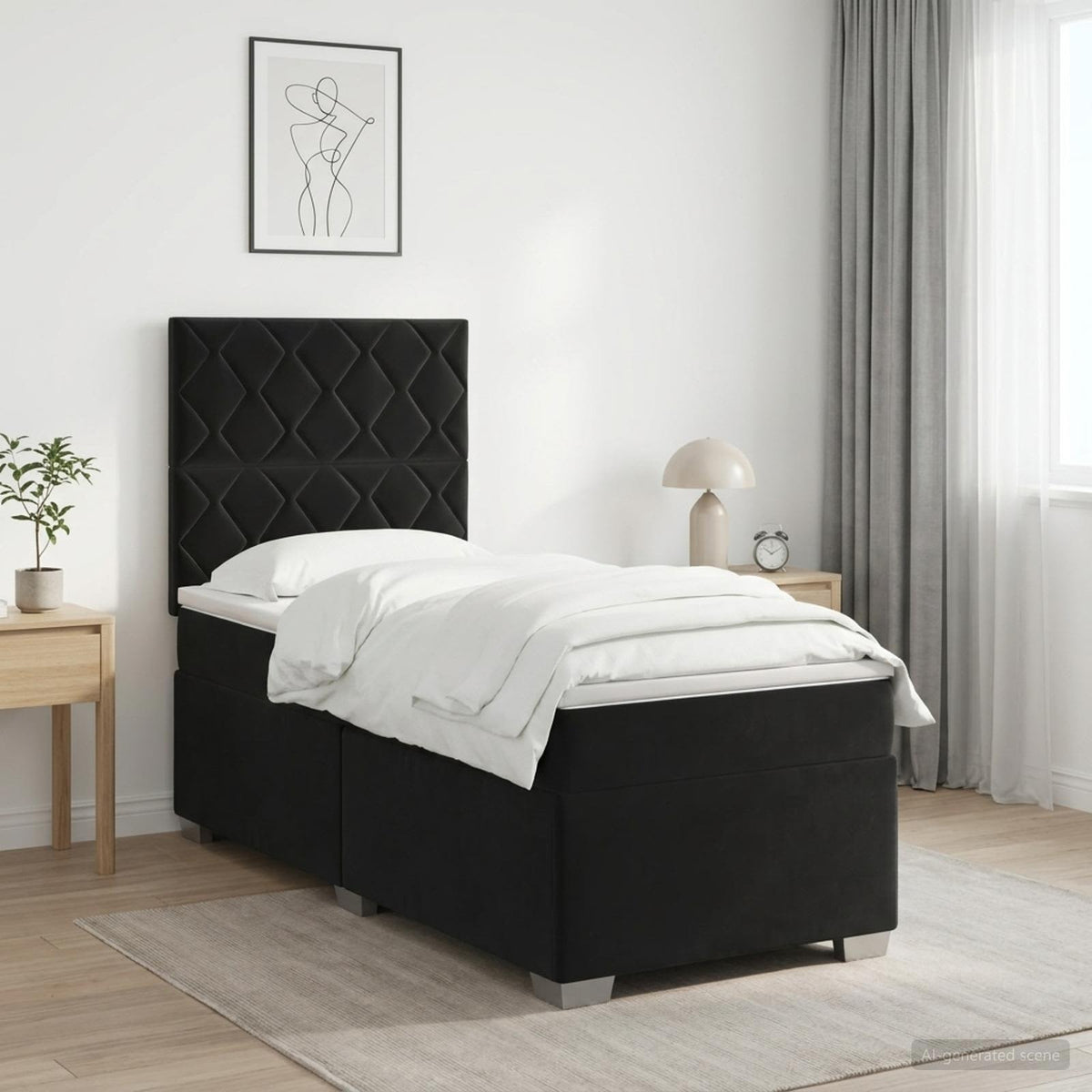 Box Spring Bed with Mattress and LED with Headboard Velvet