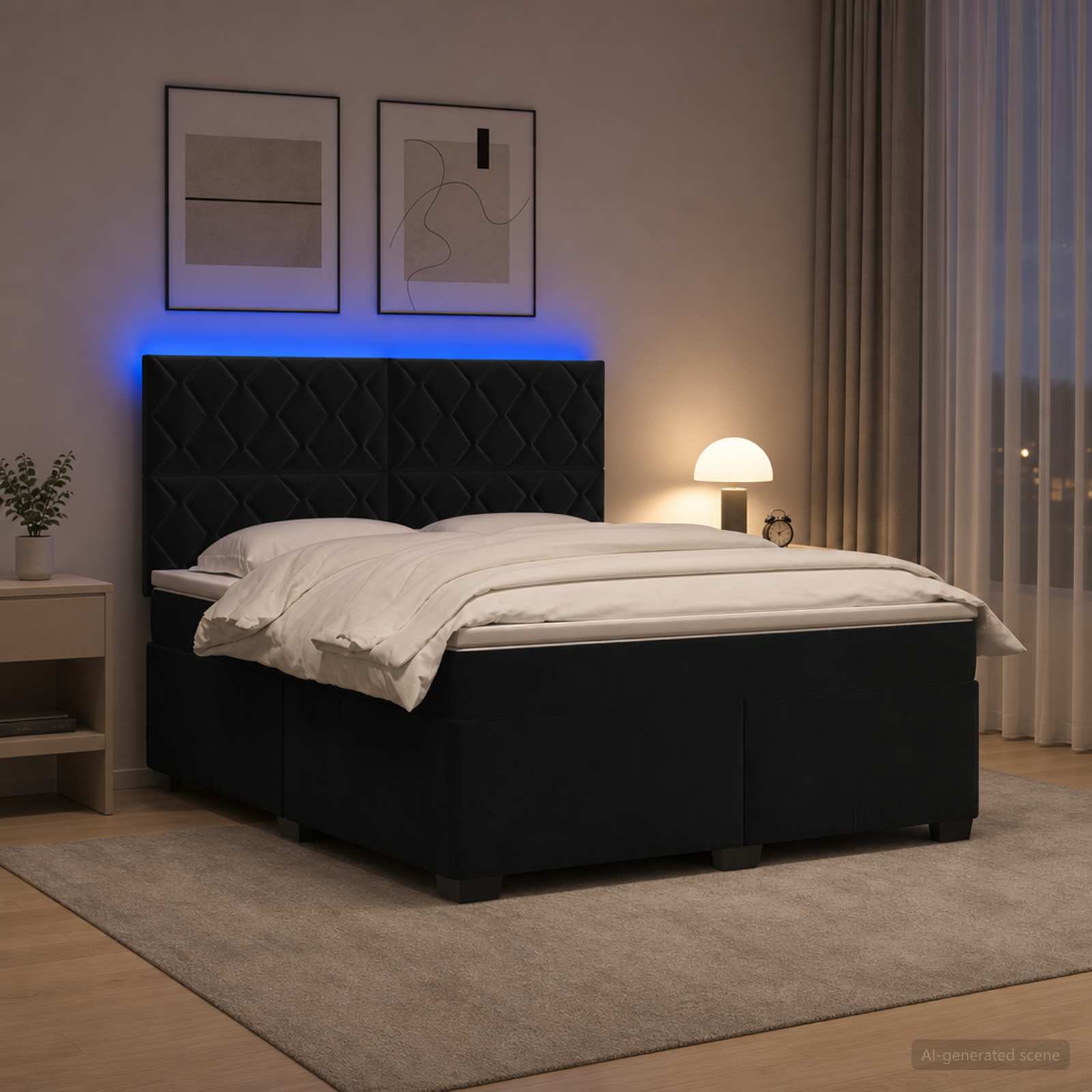 Box Spring Bed with Mattress and LED Black 137 x 190 cm Velvet