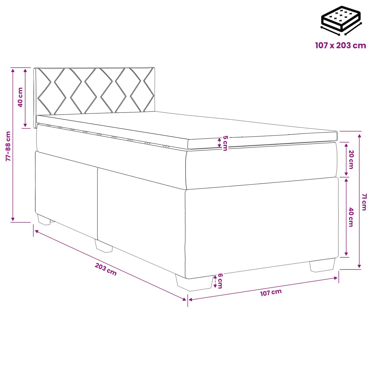 Box Spring Bed with Mattress and LED with Headboard Velvet