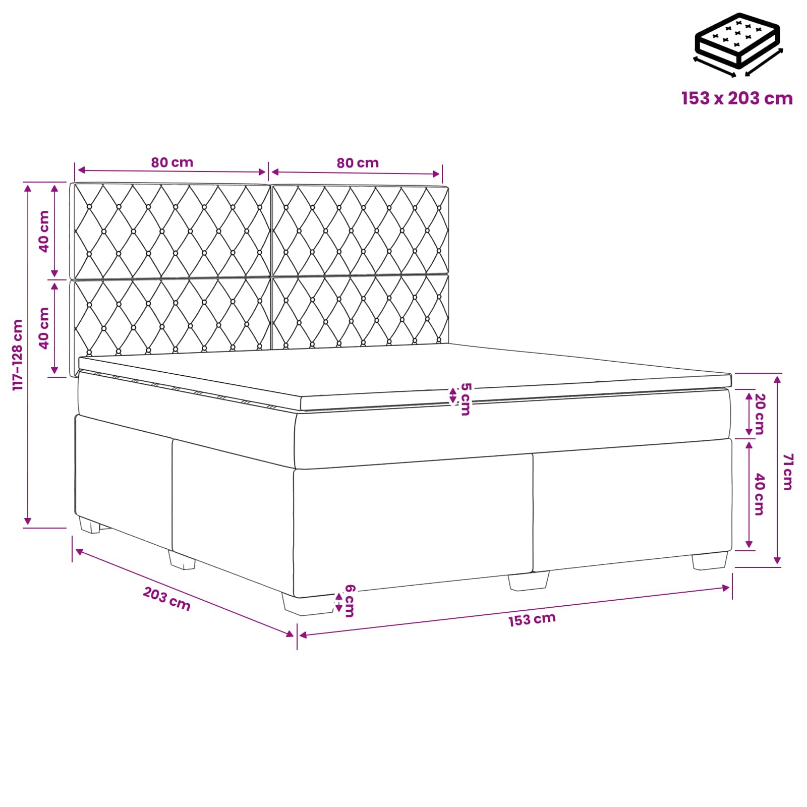 Box Spring Bed with Mattress and LED Black 153 x 203 cm Velvet