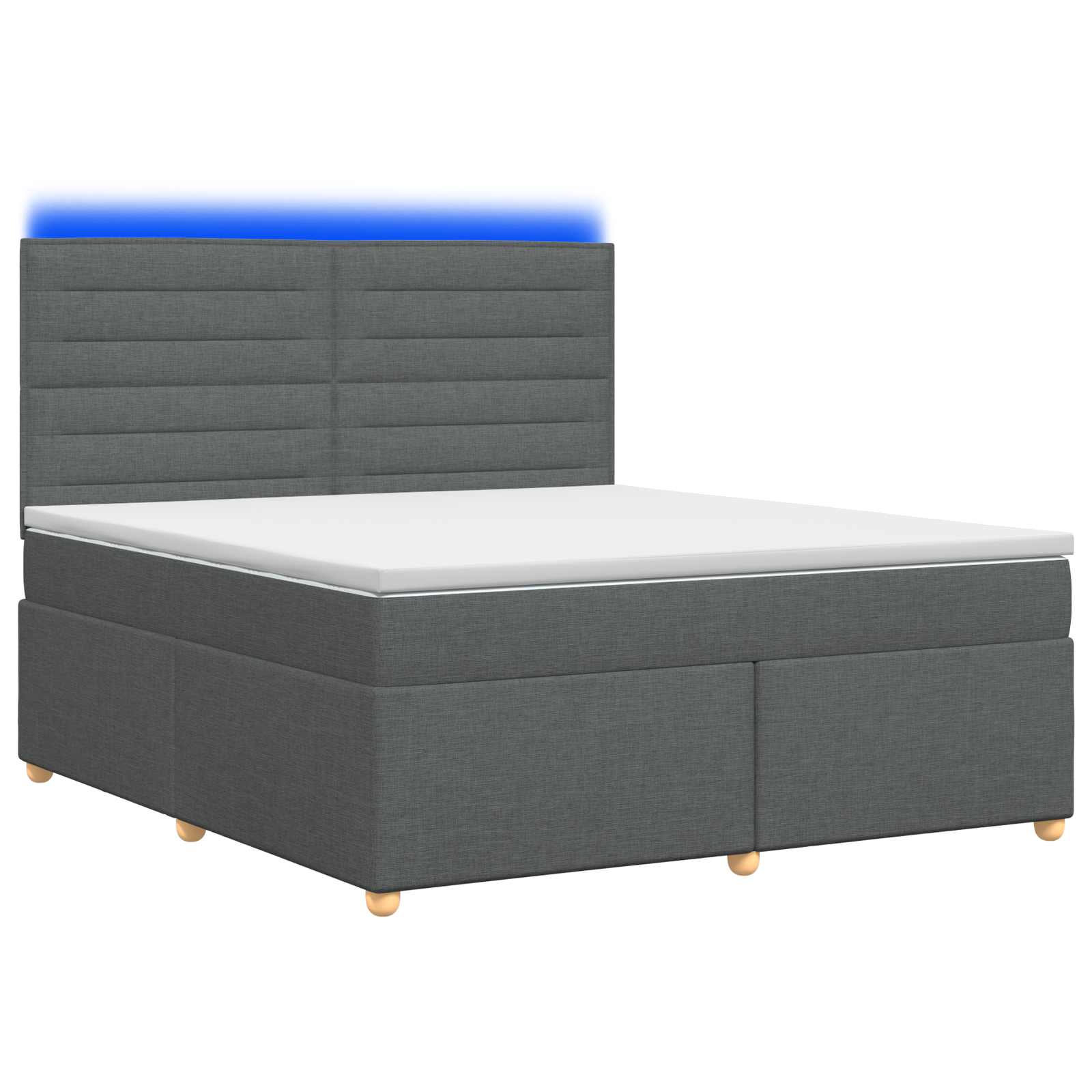 LED Box Spring Bed with Mattress Dark Grey 140 x 190 cm Fabric
