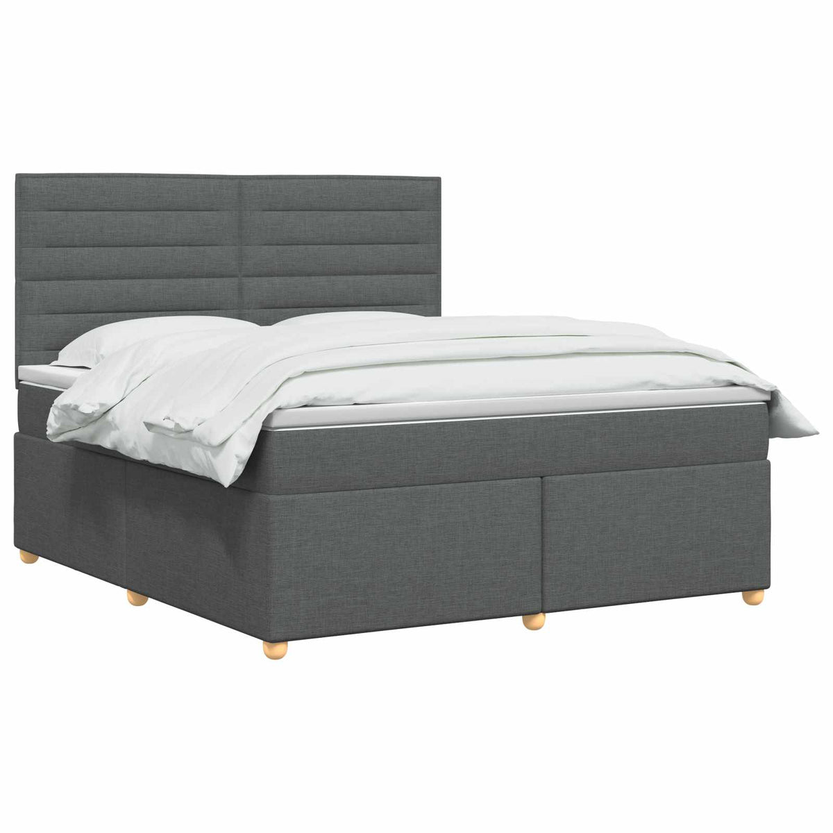LED Box Spring Bed with Mattress Dark Grey 140 x 190 cm Fabric