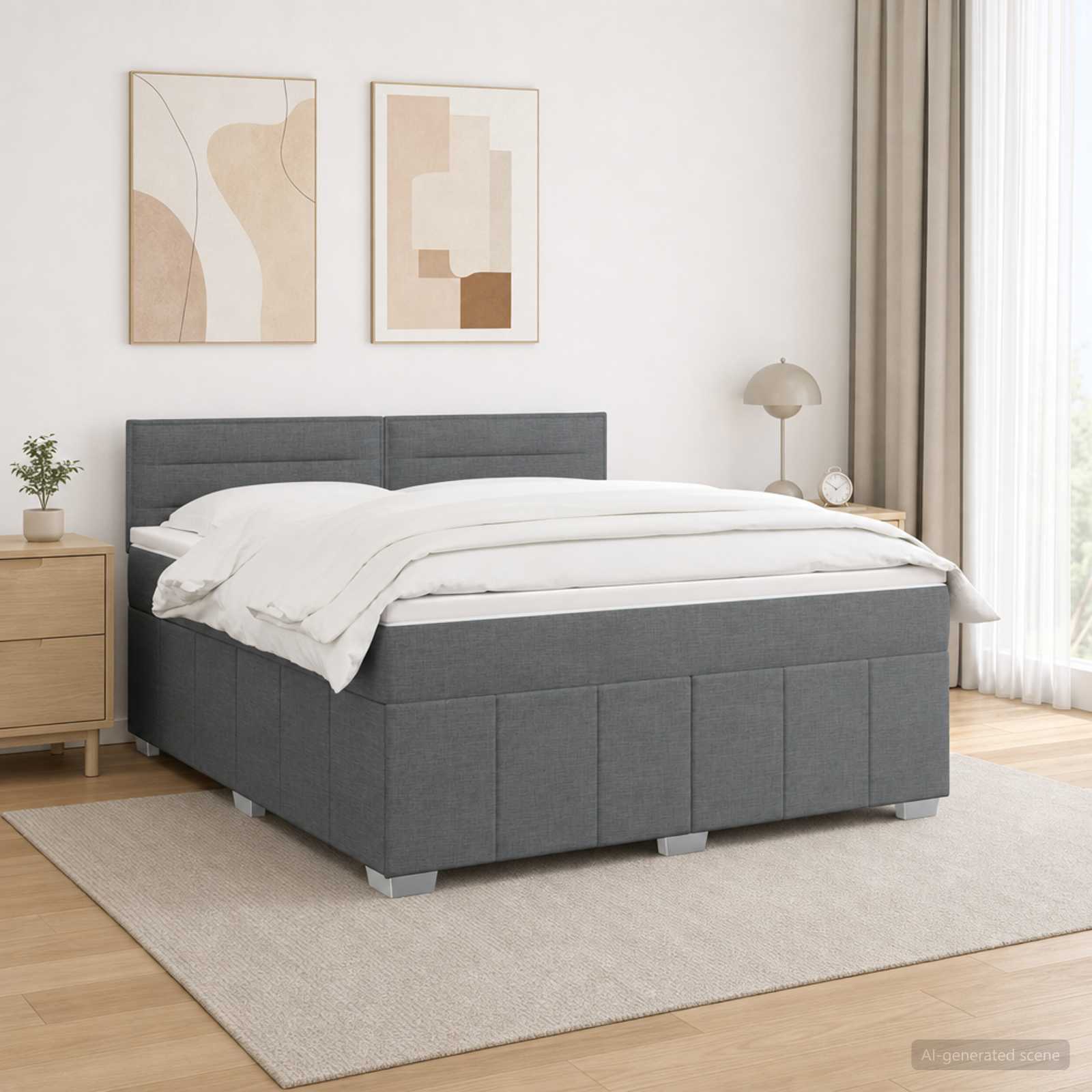 LED Box Spring Bed with Mattress Dark Grey 140 x 190 cm Fabric