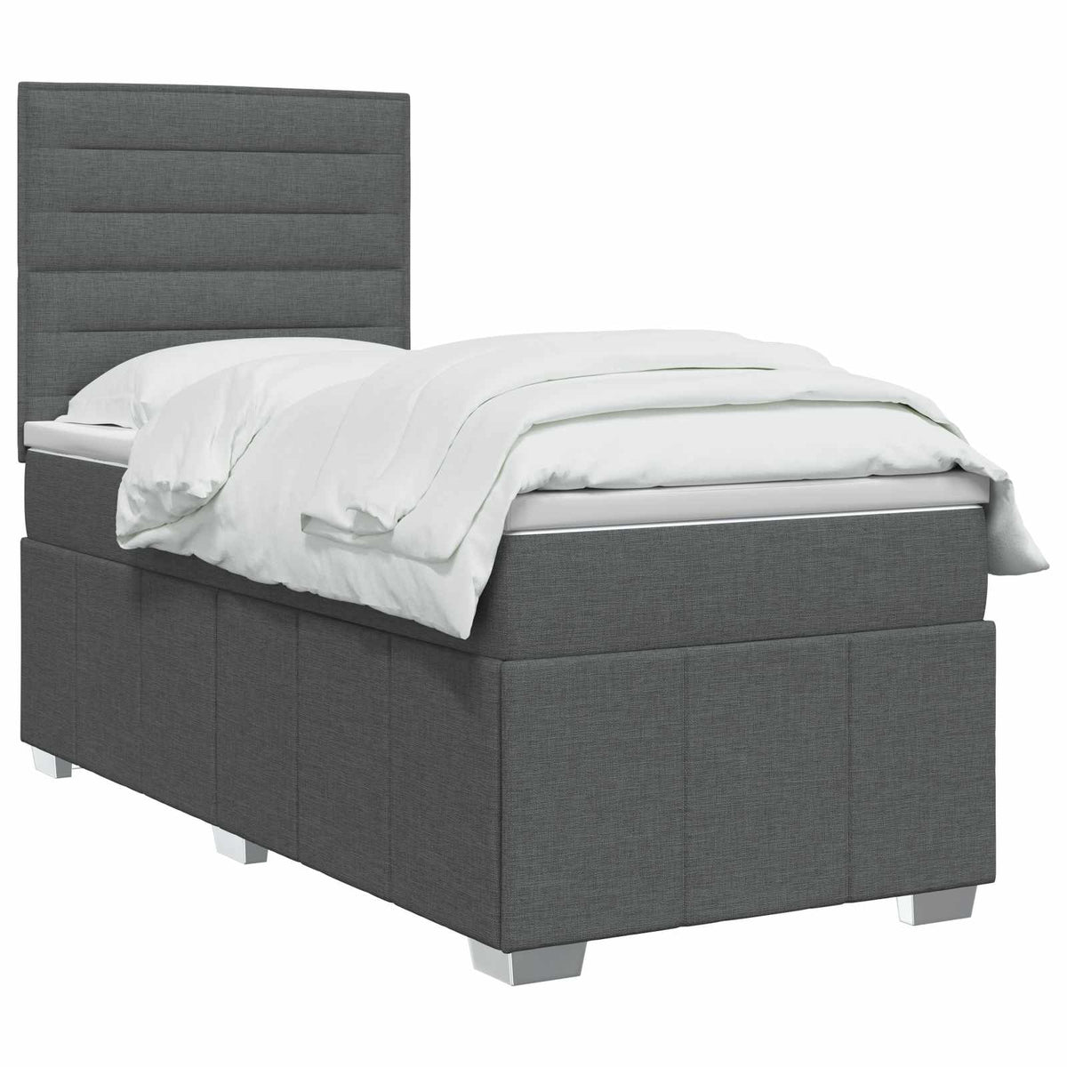 LED Box Spring Bed with Mattress Dark Grey 140 x 190 cm Fabric