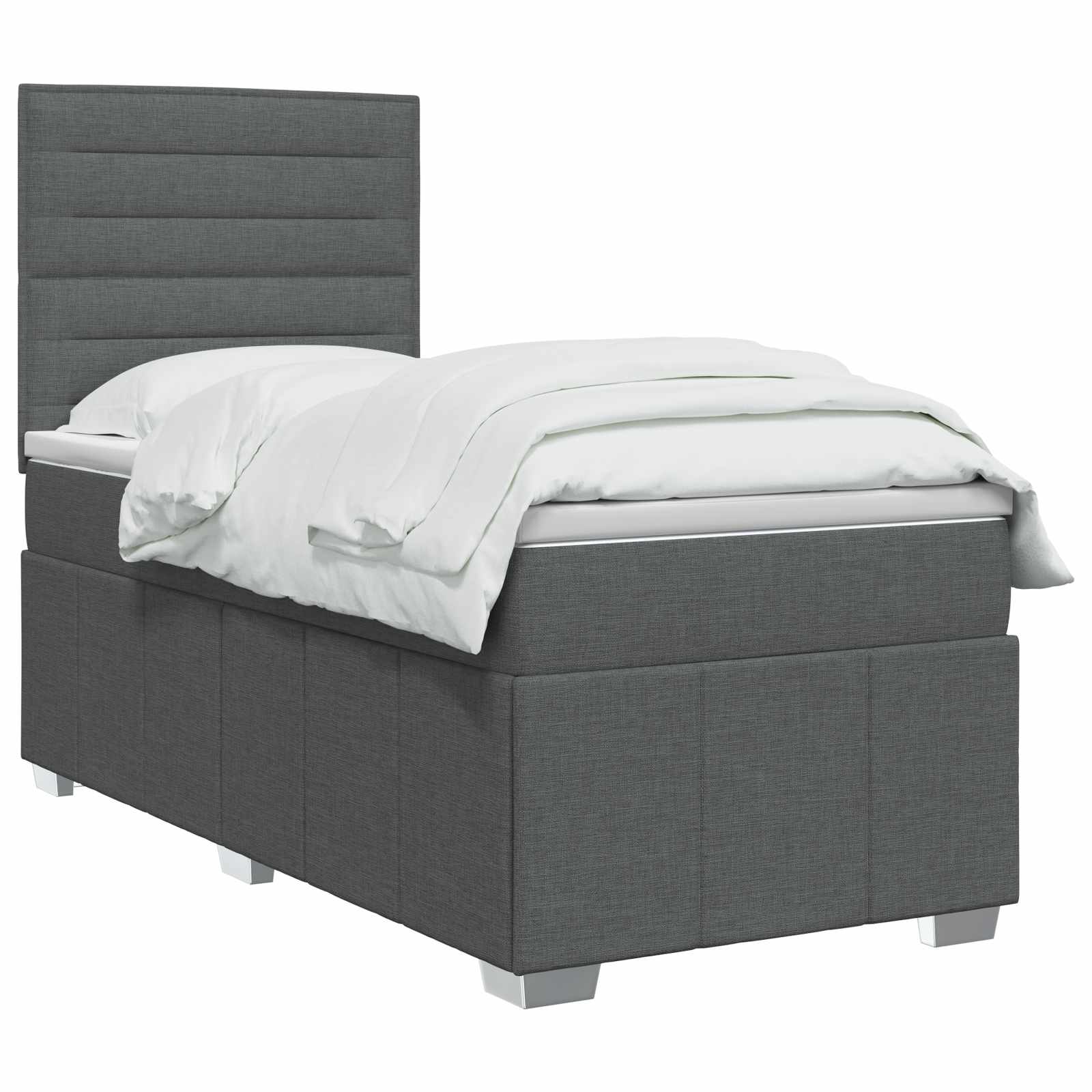 LED Box Spring Bed with Mattress Dark Grey 140 x 190 cm Fabric