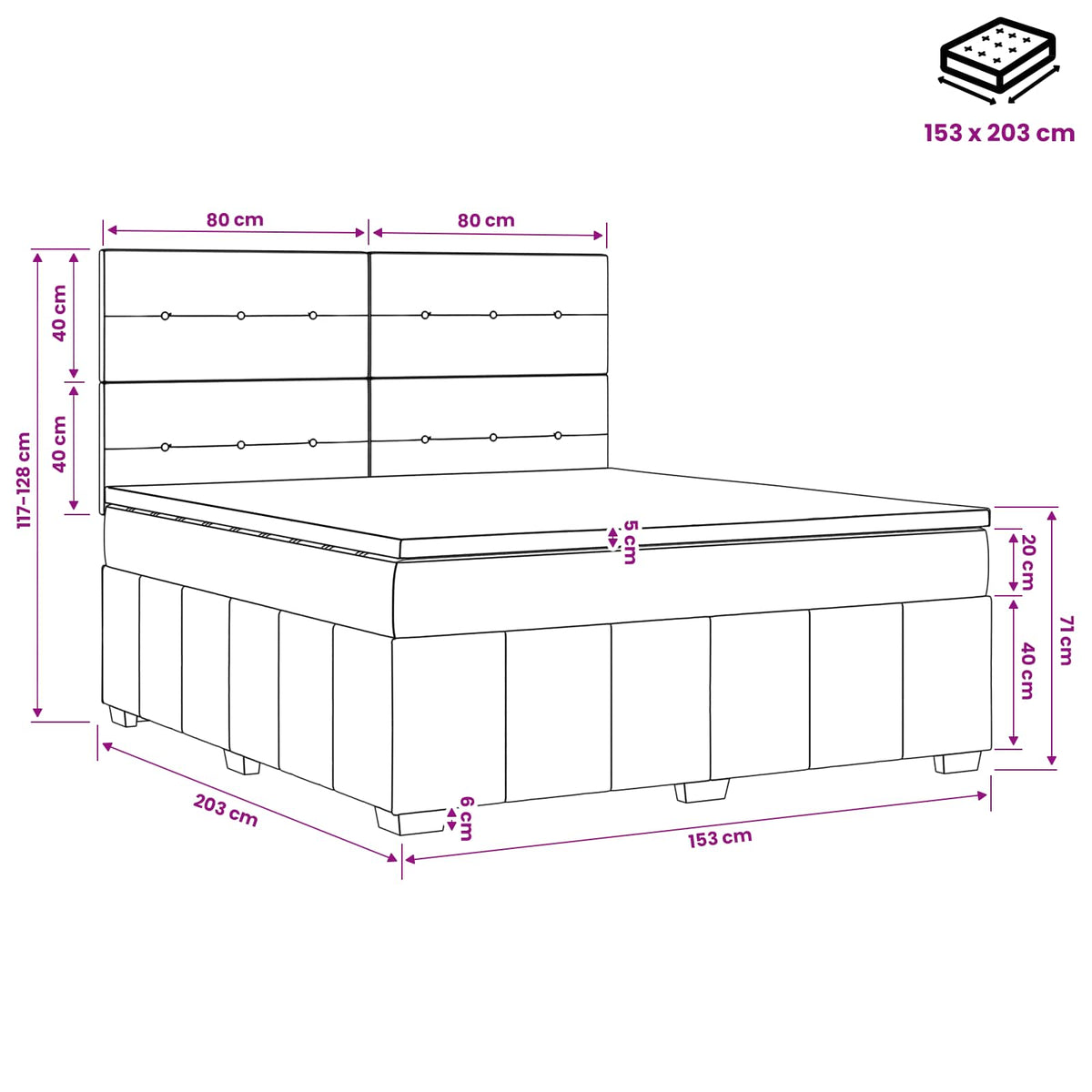 LED Box Spring Bed with Mattress Dark Grey 160 x 200 cm Fabric