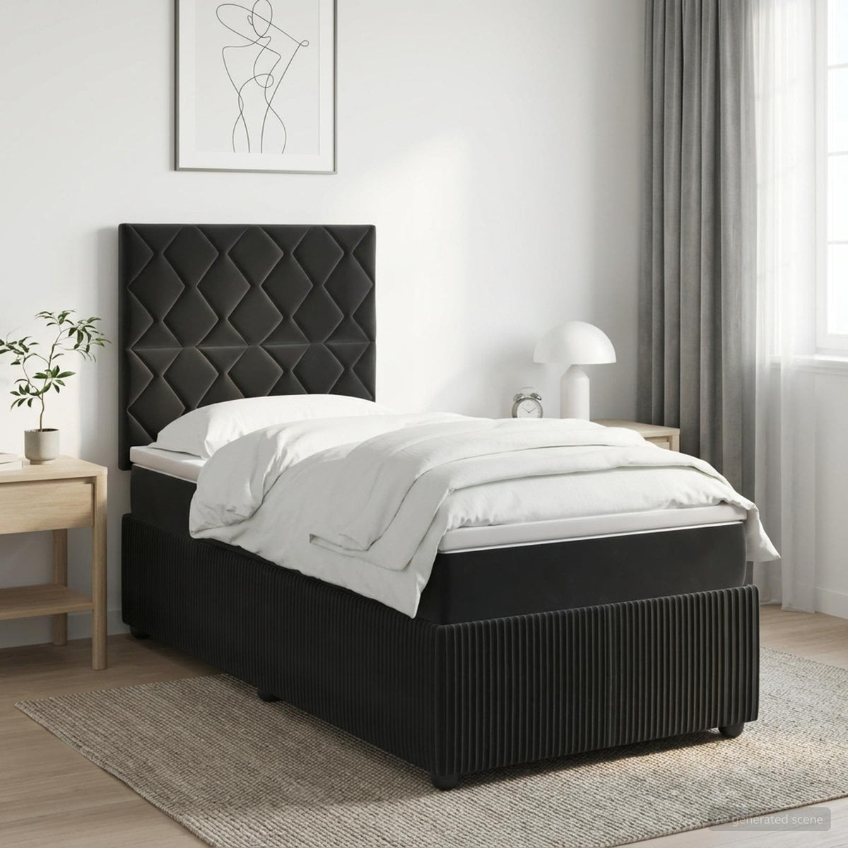 LED Box Spring Bed with Mattress Black 100 x 200 cm Velvet