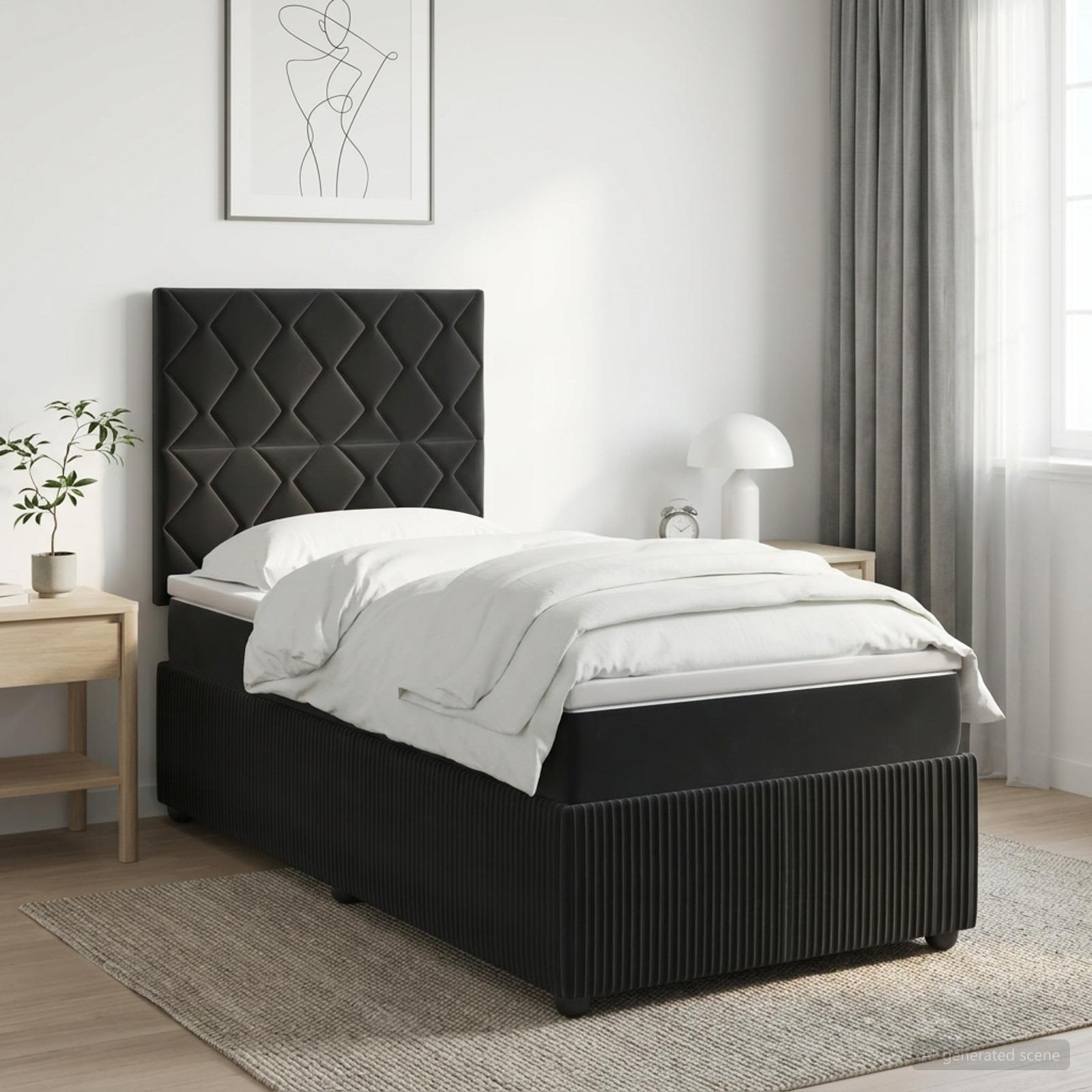 LED Box Spring Bed with Mattress Black 100 x 200 cm Velvet