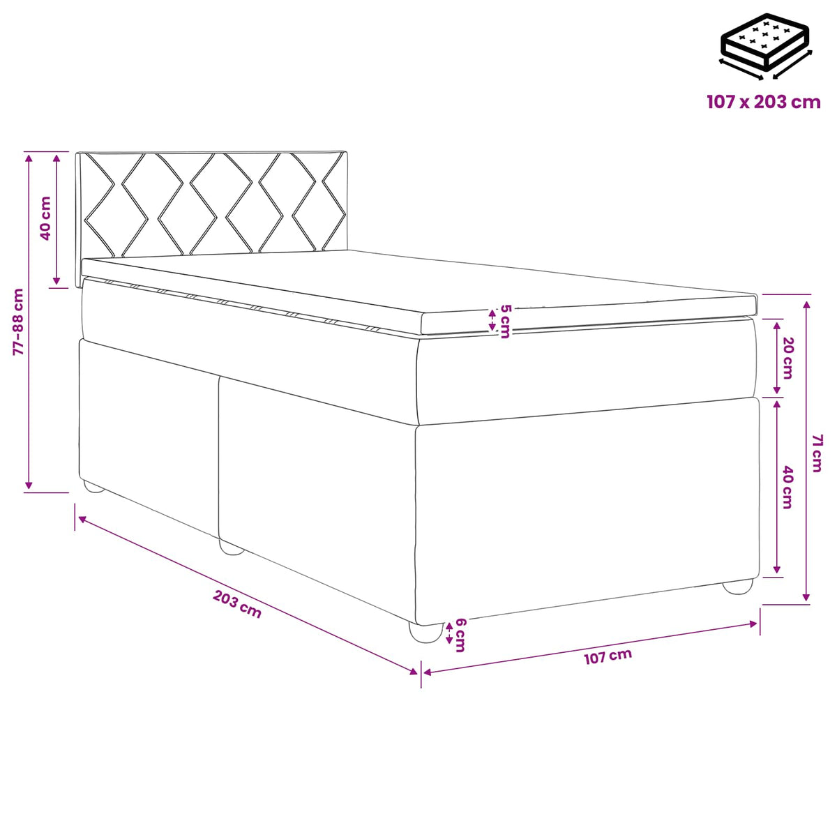 LED Box Spring Bed with Mattress Black 100 x 200 cm Velvet