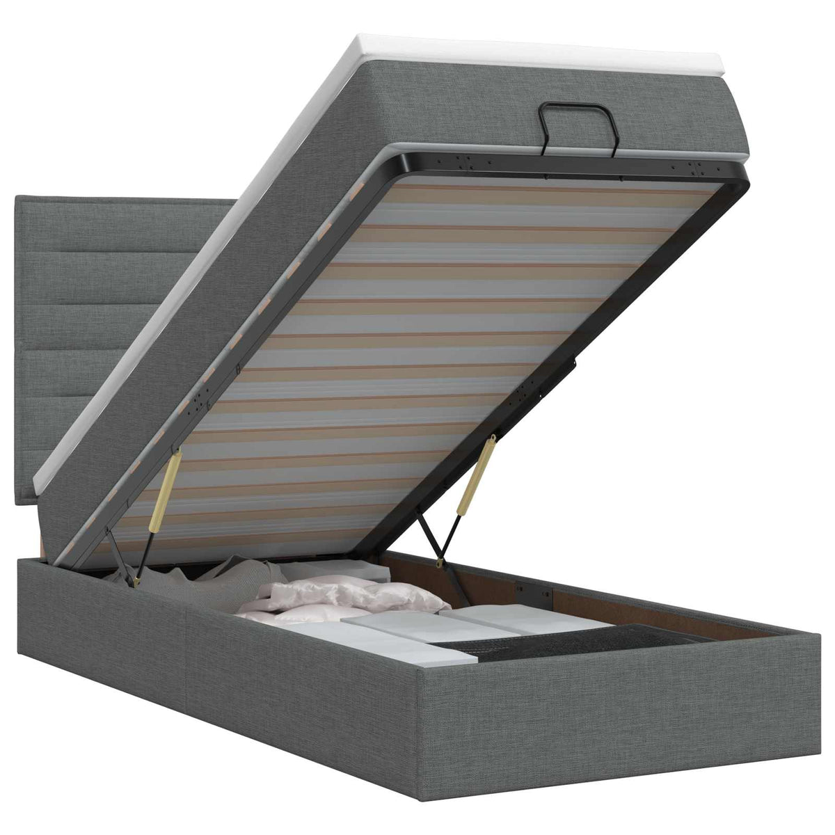 Ottoman Bed with Mattress Dark Grey 107 x 203 cm Fabric