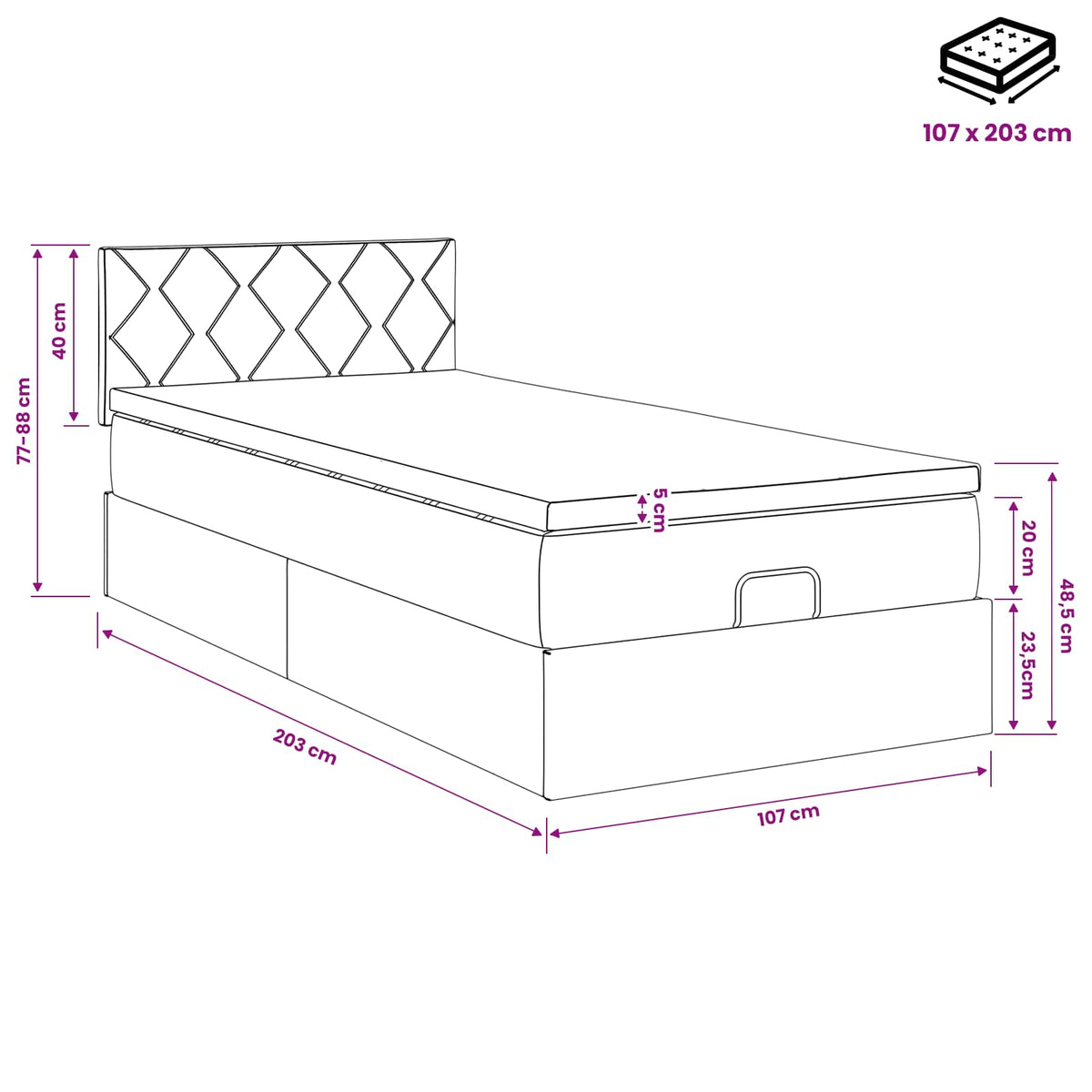Ottoman Bed with Mattress Black 100 x 200 cm Velvet
