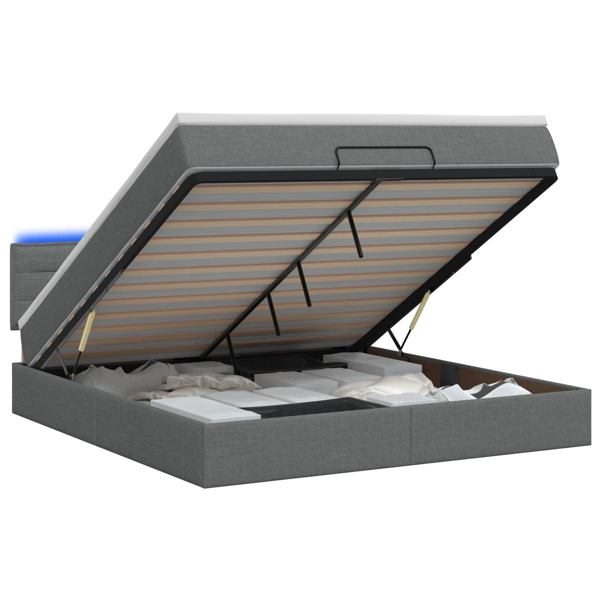 Ottoman Bed with Mattress and LED Dark Grey Double Fabric