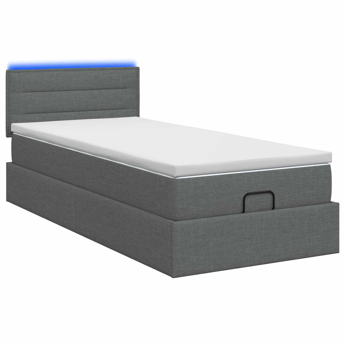 Ottoman Bed with Mattress and LED Dark Grey King Single Fabric