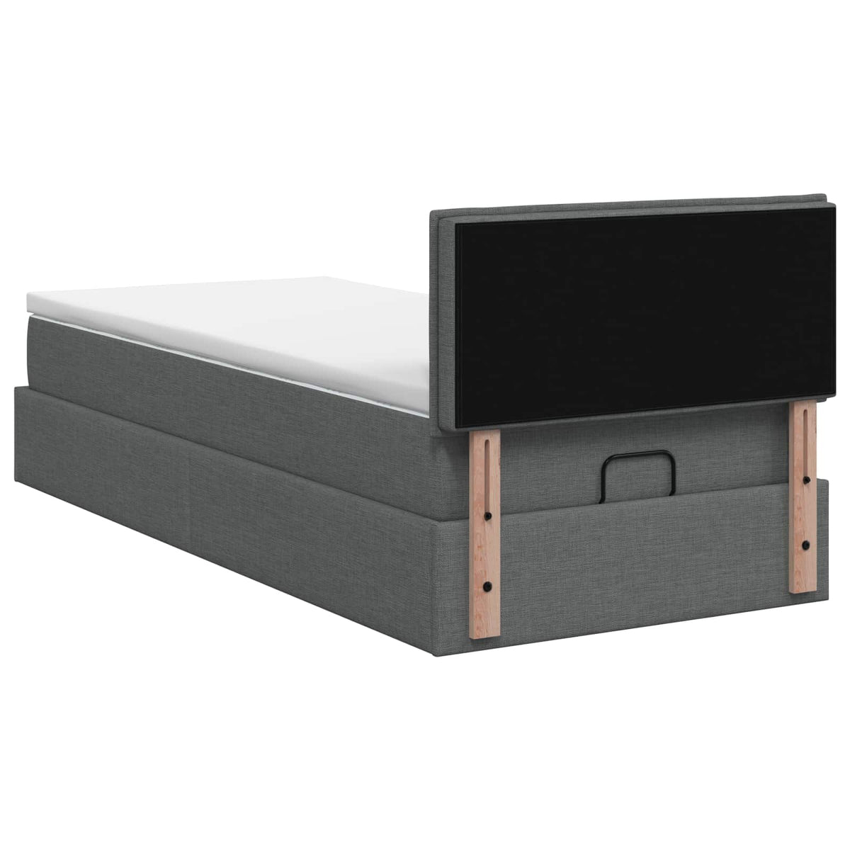 Ottoman Bed with Mattress and LED Dark Grey King Single Fabric