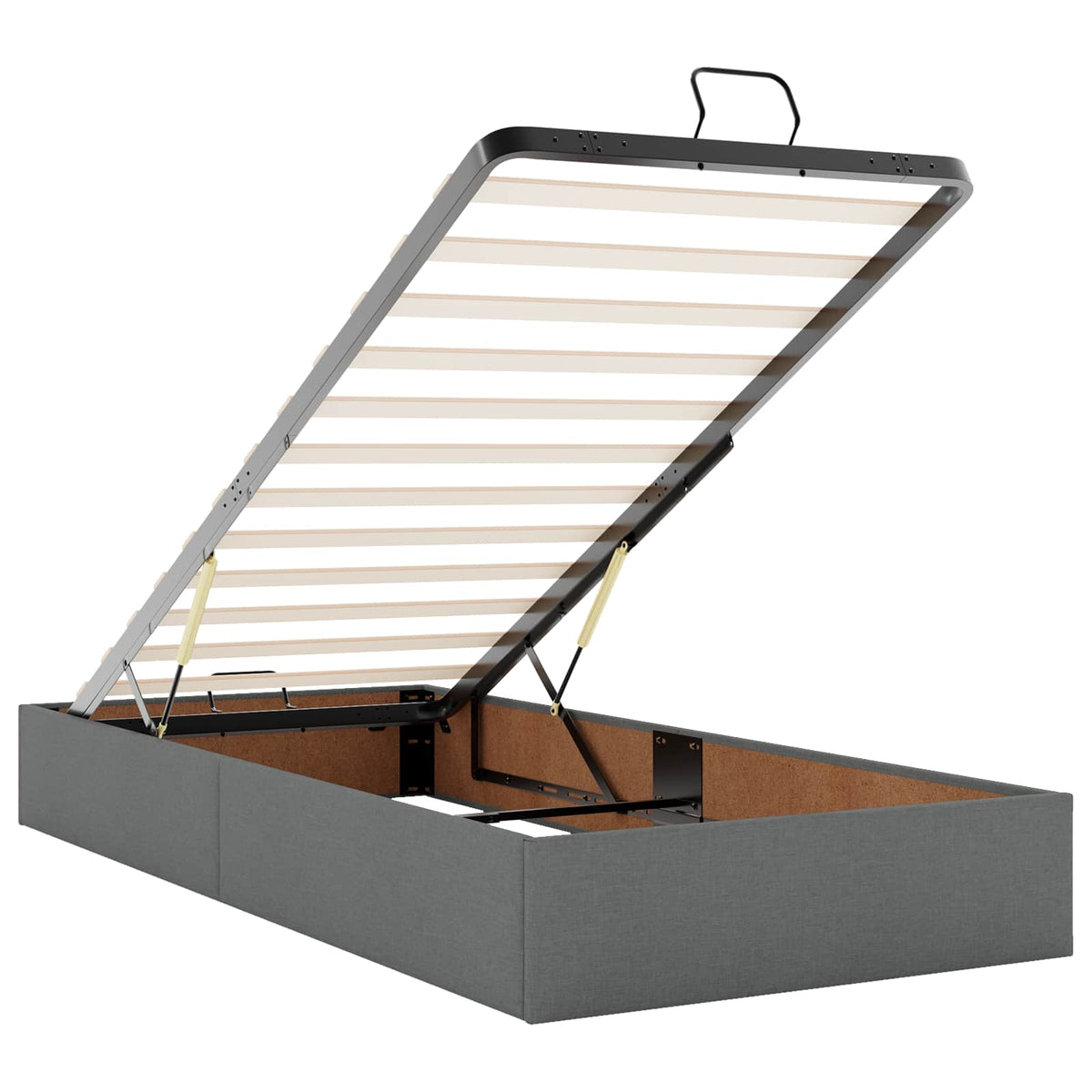 Ottoman Bed with Mattress and LED Dark Grey King Single Fabric