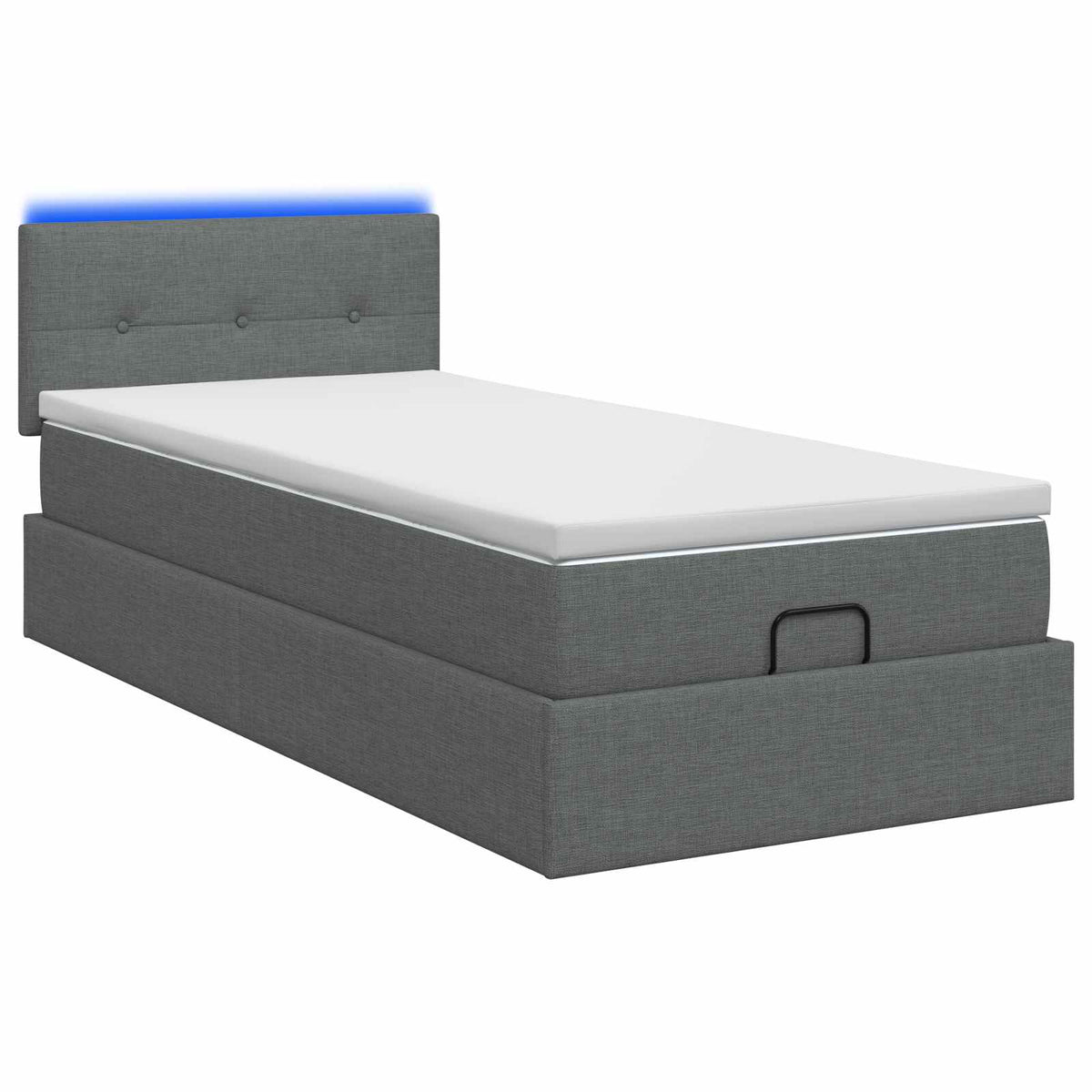 Ottoman Bed with Mattress and LED Dark Grey King Single Fabric
