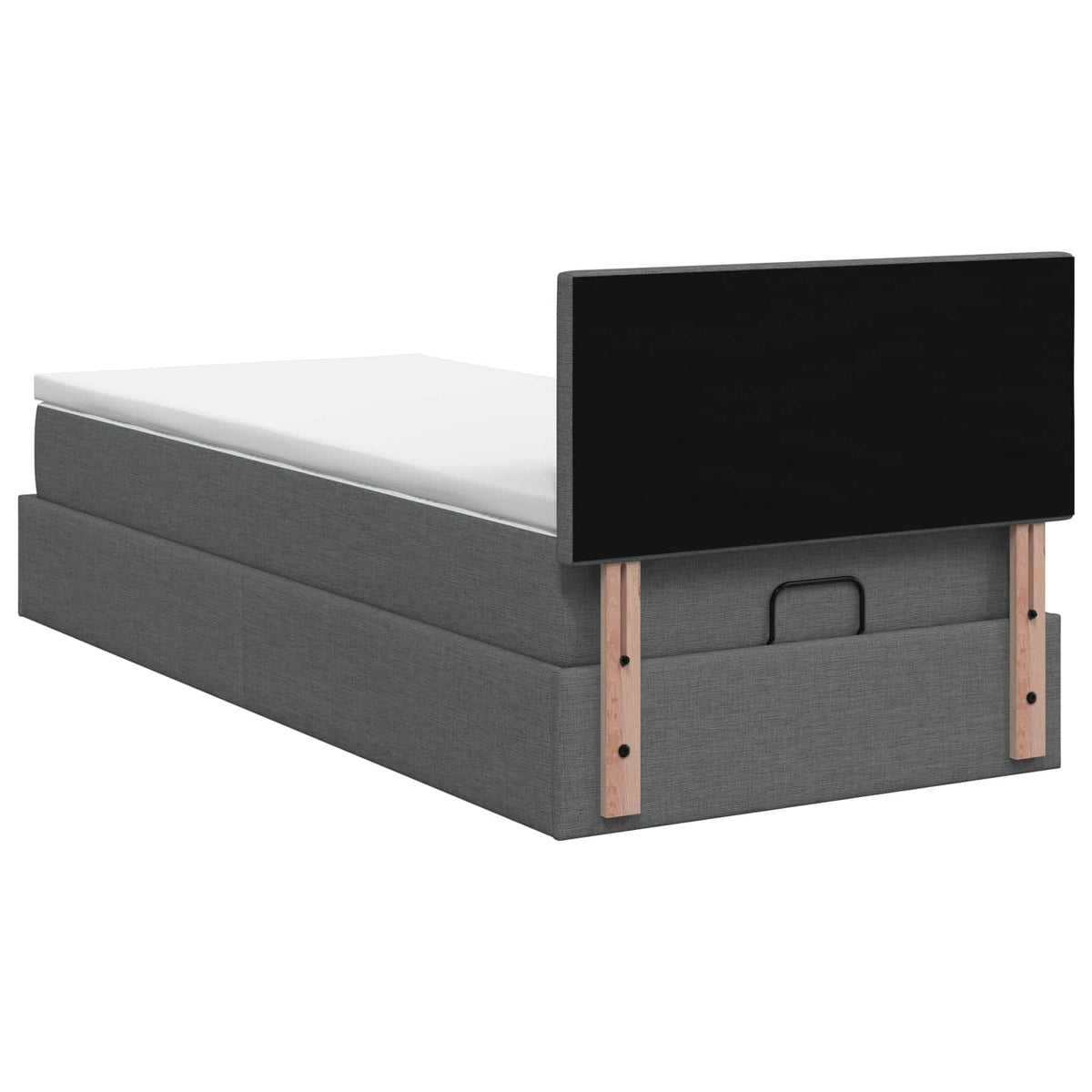Ottoman Bed with Mattress and LED Dark Grey King Single Fabric