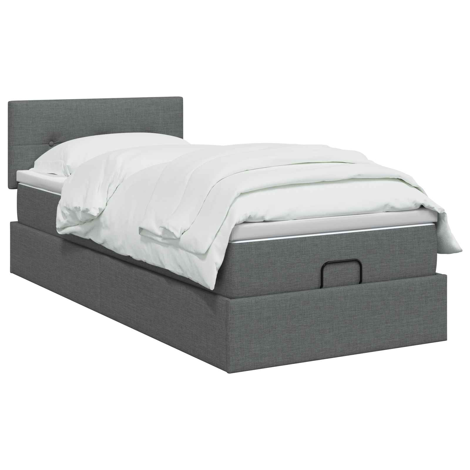 Ottoman Bed with Mattress and LED Dark Grey King Single Fabric