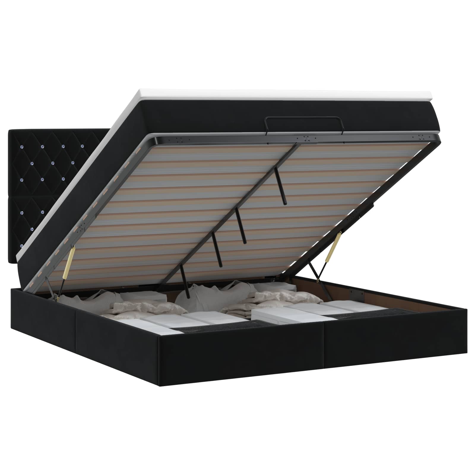 Ottoman Bed with Mattress Black 152 x 203 cm Velvet