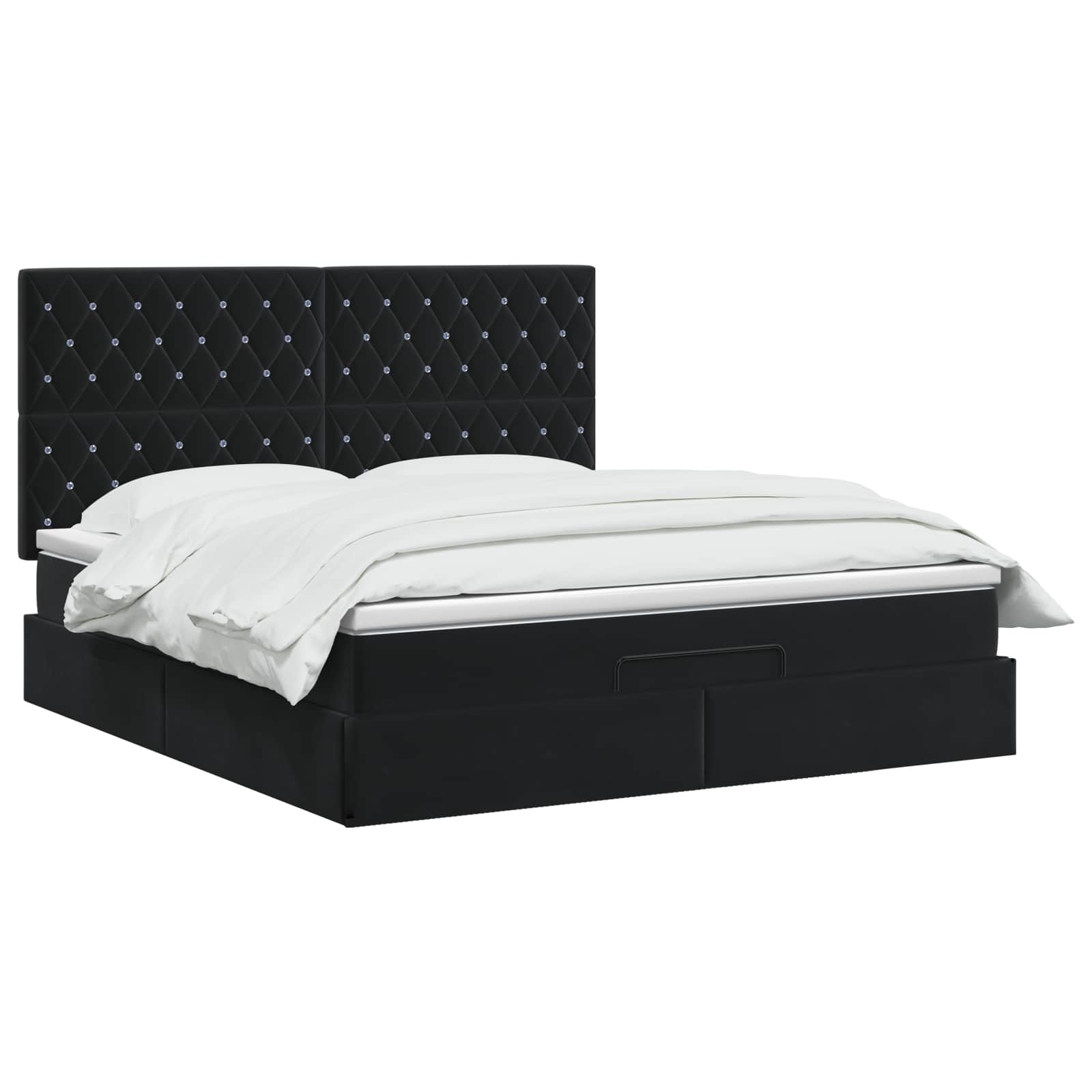Ottoman Bed with Mattress Black 152 x 203 cm Velvet