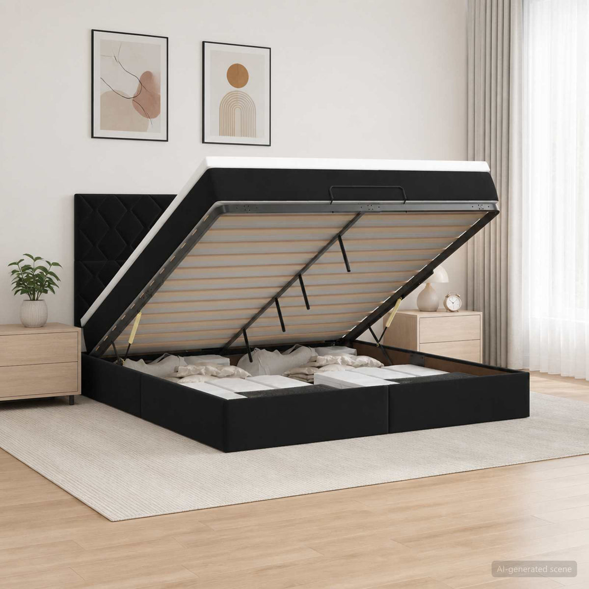 Ottoman Bed with Mattress Black 137 x 190 cm Velvet