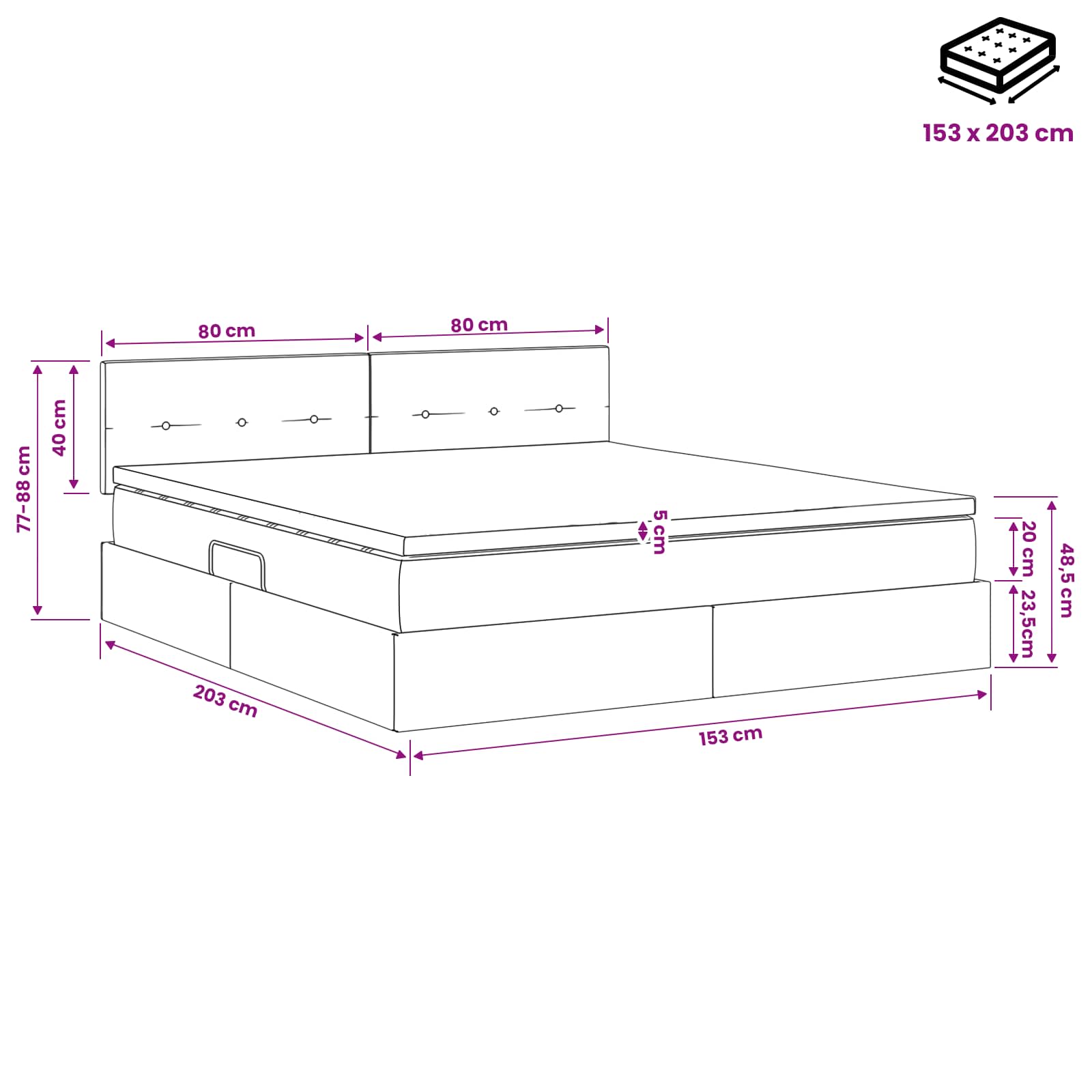 Storage Bed with Headboard 153 x 203 cm Fabric