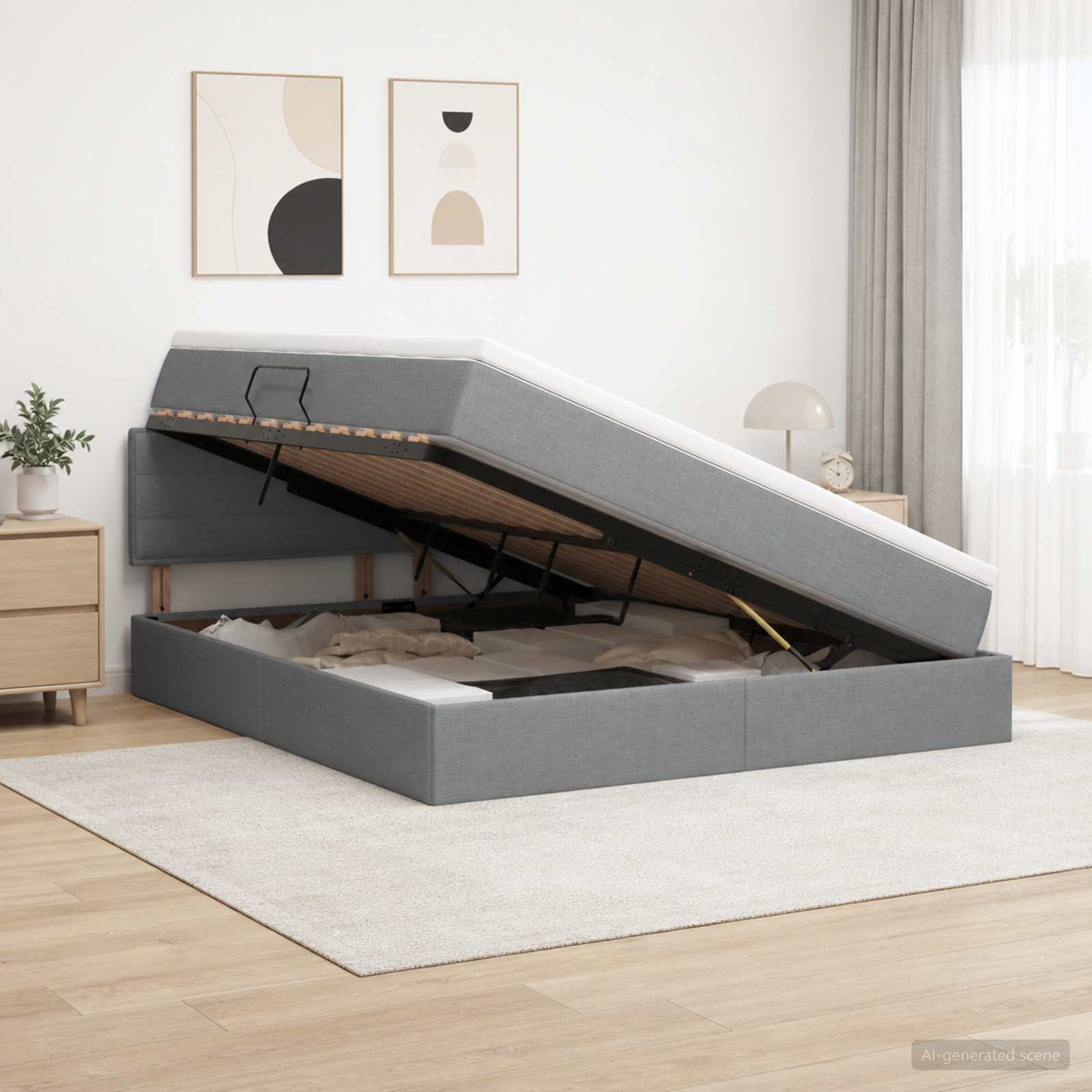 Storage Bed with Headboard 137 x 190 cm Fabric
