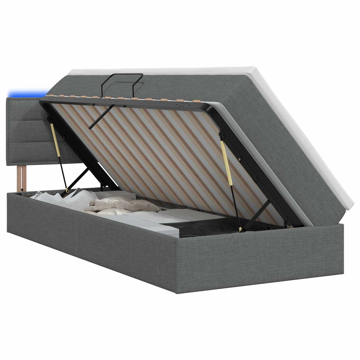 LED Storage Bed with Mattress Dark Grey 100 x 200 cm Fabric