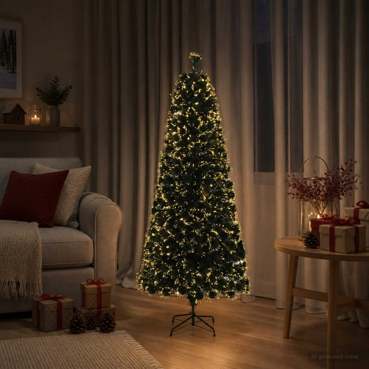 Fiber Optic Christmas Tree 150 cm 24 LEDs Warm White PVC Green