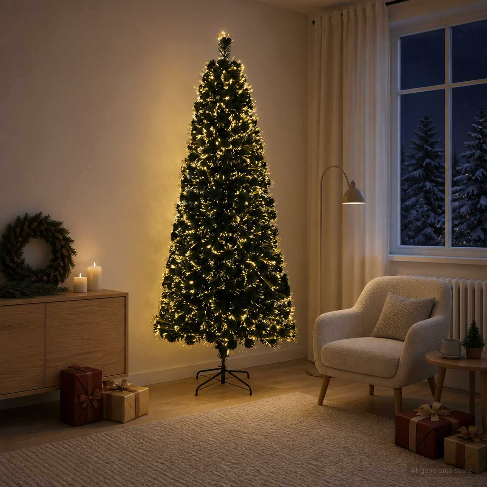 Fiber Optic Christmas Tree 210 cm 24 LEDs Warm White PVC Green
