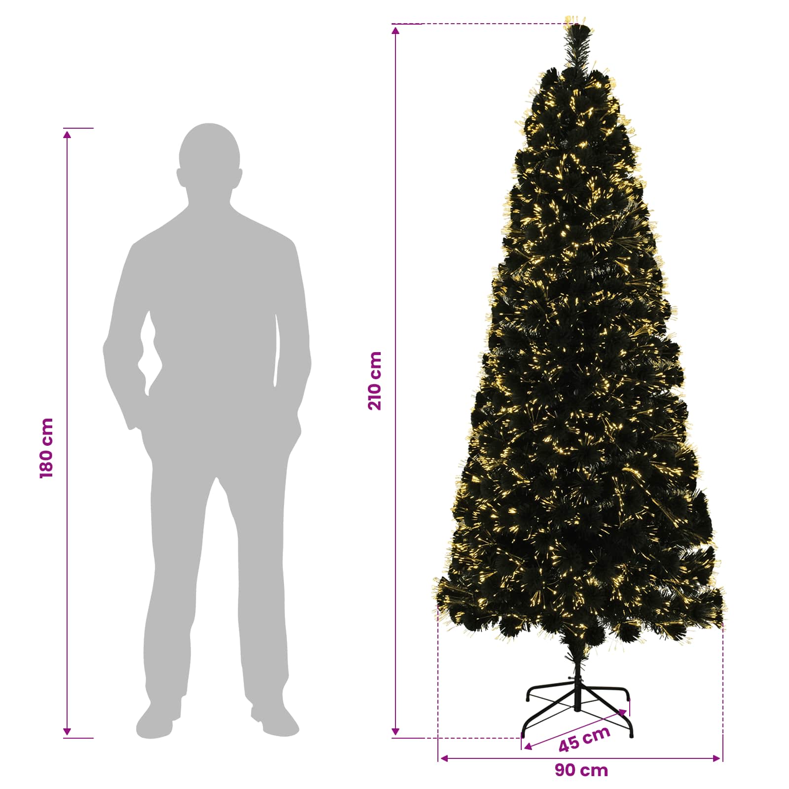 Fiber Optic Christmas Tree 210 cm 24 LEDs Warm White PVC Green