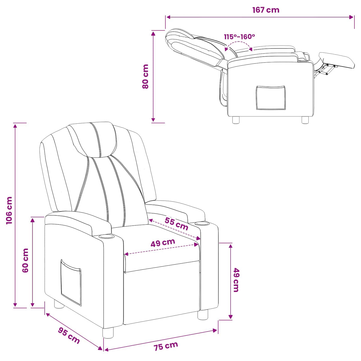Recliner Chair Black 75 x 95 x 106 cm Fabric