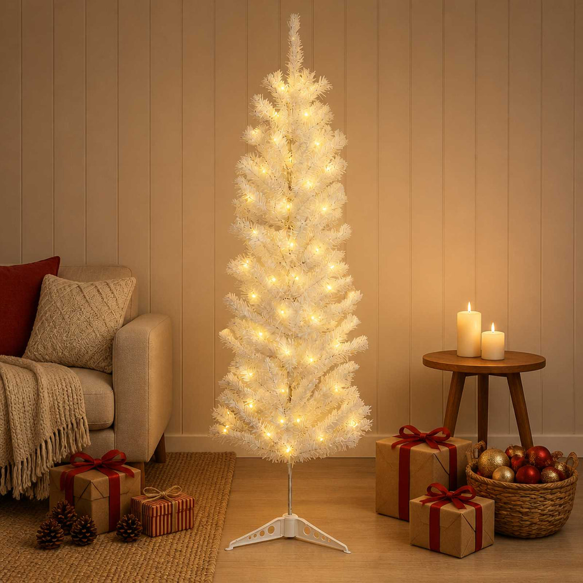 Artificial Slim Christmas Tree 120 cm 150 LEDs Warm White