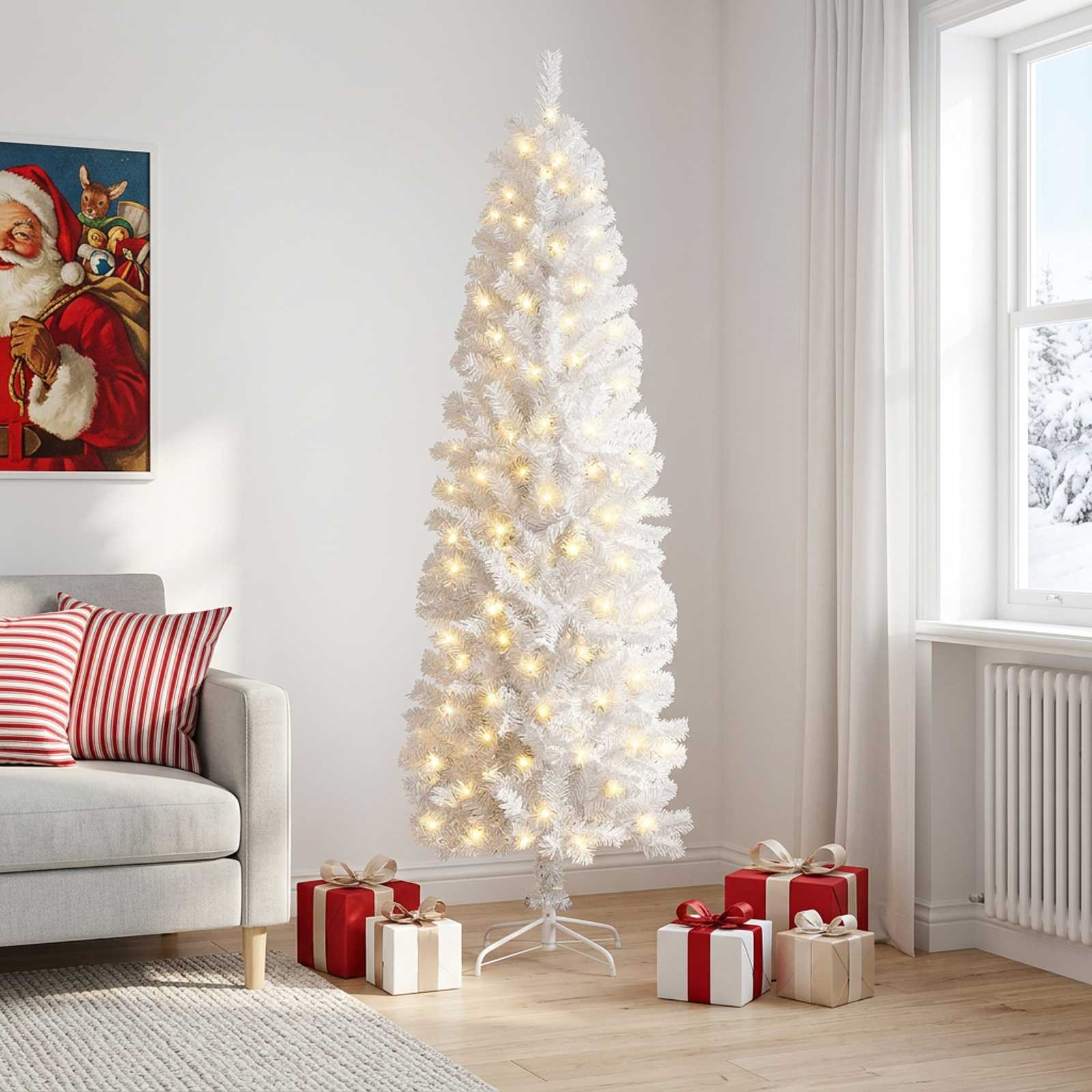 Artificial Slim Christmas Tree 240 cm 300 LEDs Warm White