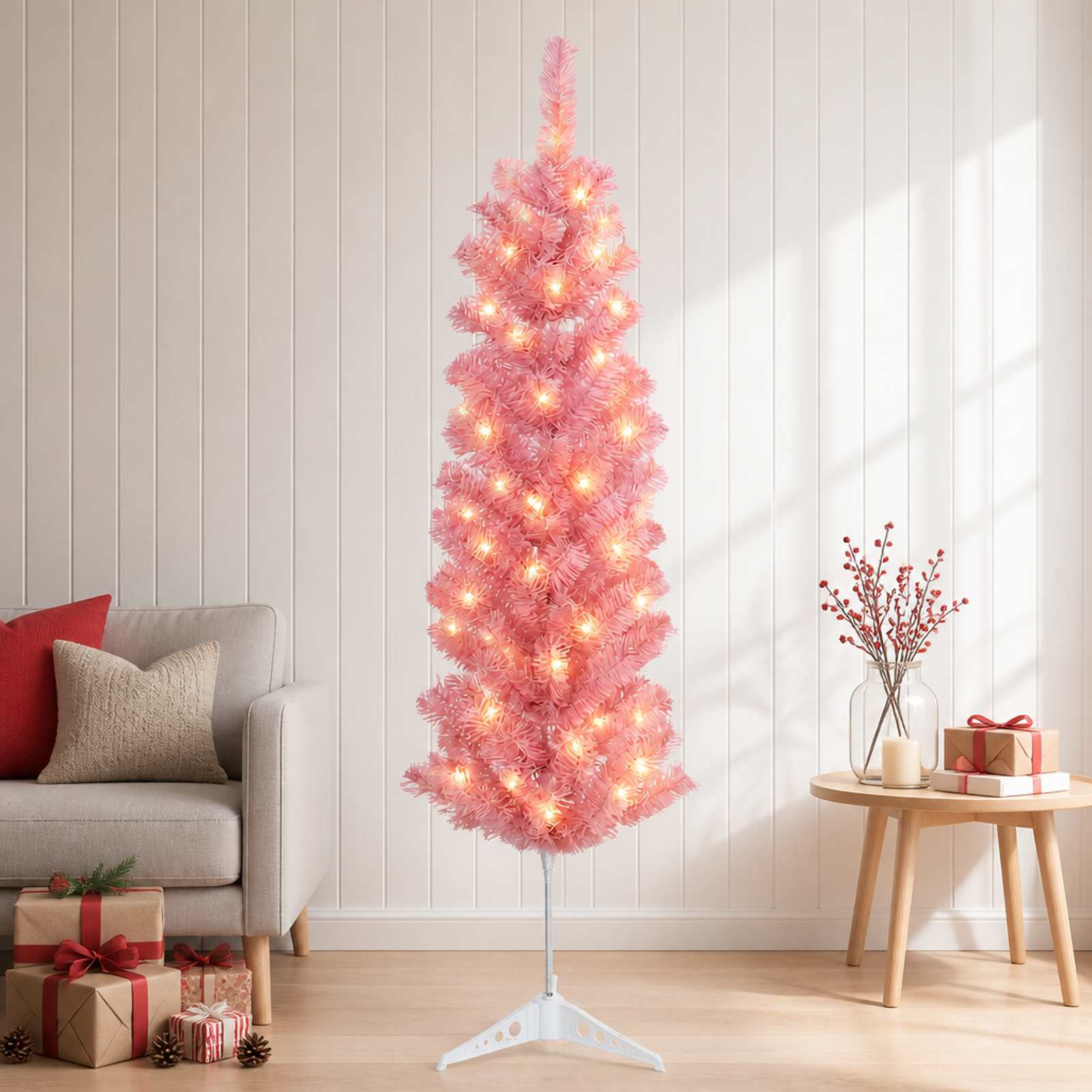 Artificial Slim Christmas Tree 150 cm 150 LEDs Warm White