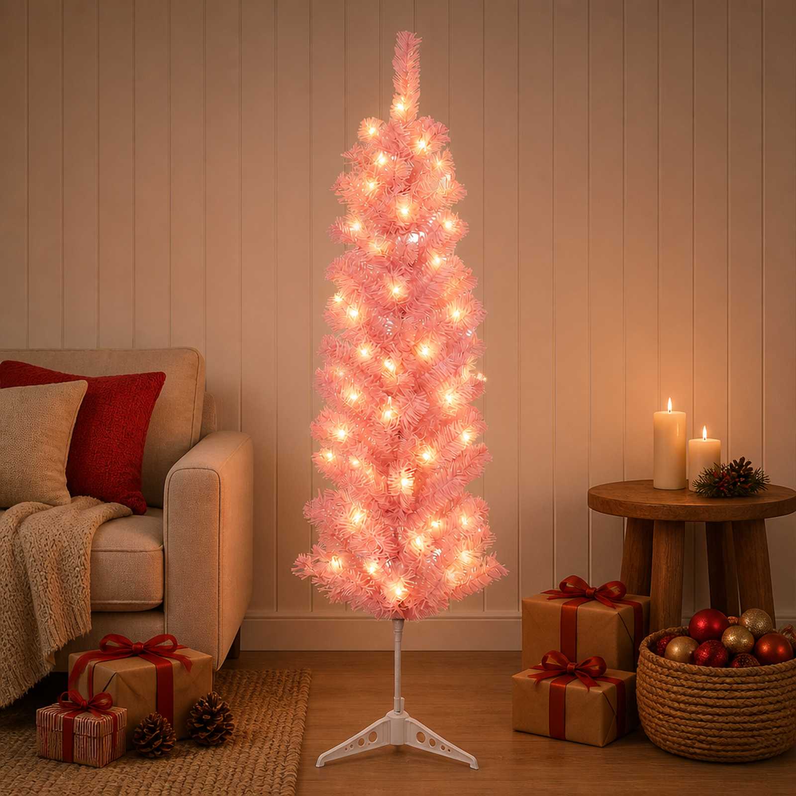 Artificial Slim Christmas Tree 120 cm 150 LEDs Warm White