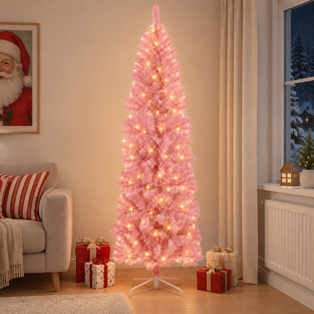 Artificial Slim Christmas Tree 240 cm 300 LEDs Warm White
