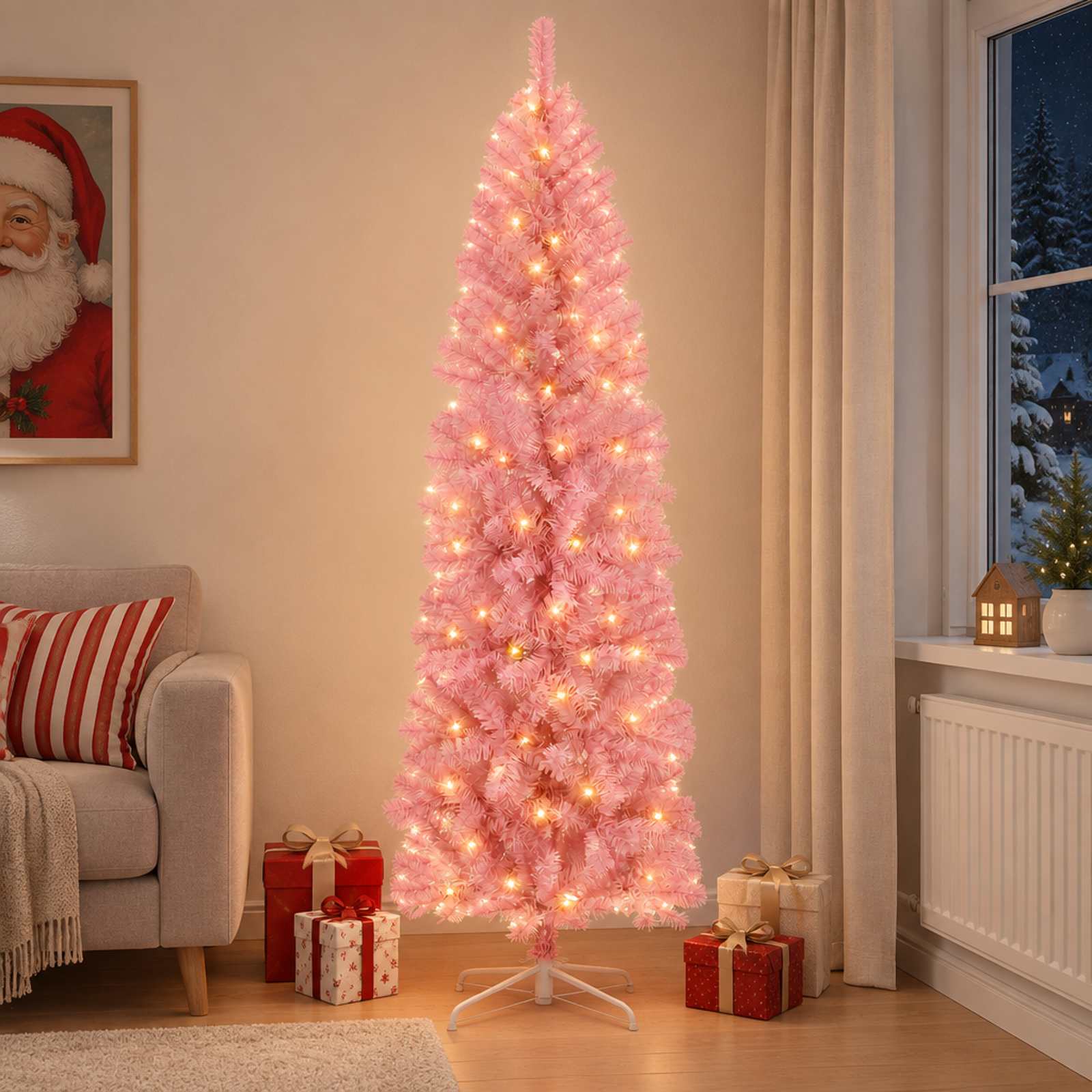 Artificial Slim Christmas Tree 180 cm 300 LEDs Warm White
