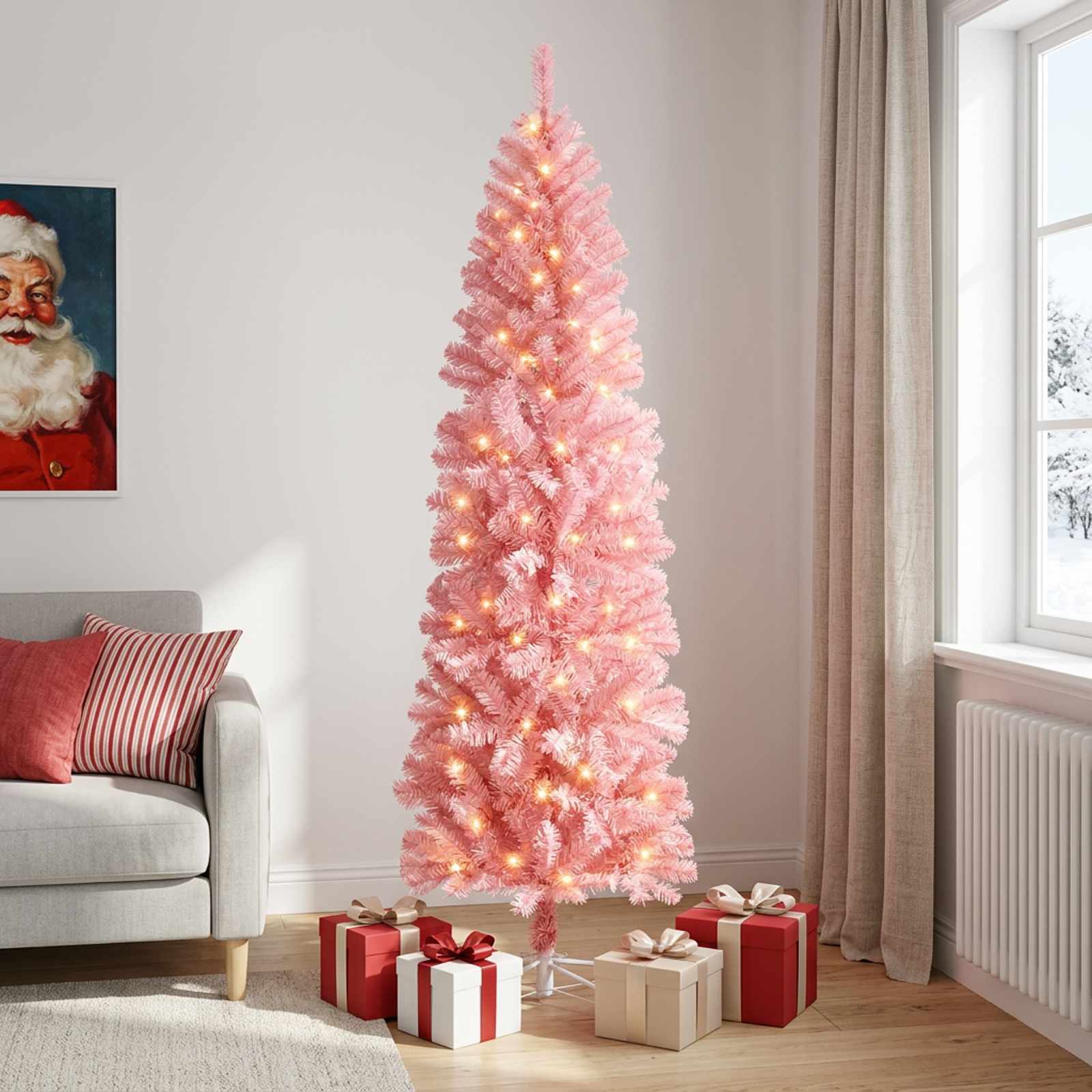Artificial Slim Christmas Tree 240 cm 300 LEDs Warm White