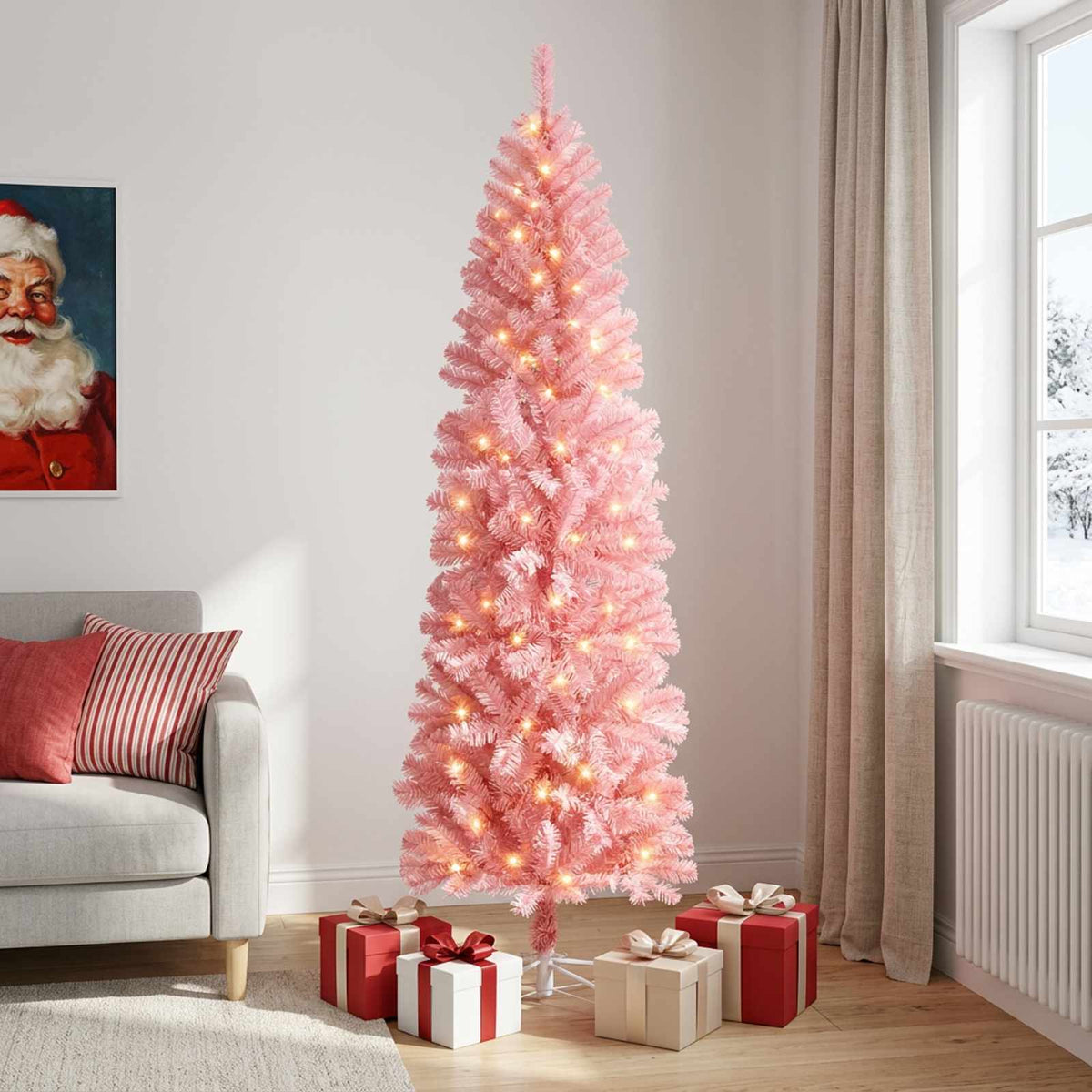 Artificial Slim Christmas Tree 210 cm 300 LEDs Warm White
