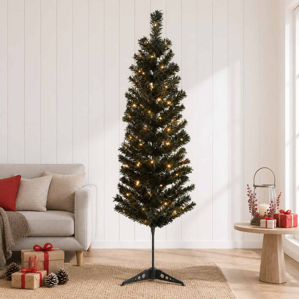 Artificial Slim Christmas Tree 150 cm 150 LEDs Warm White