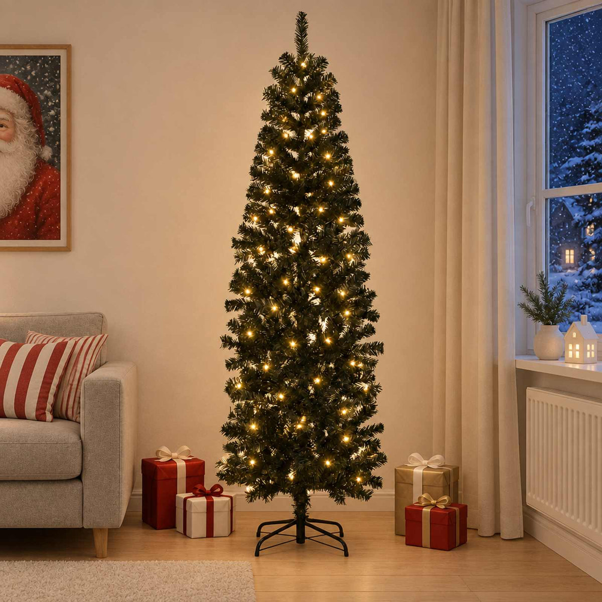 Artificial Slim Christmas Tree 240 cm 300 LEDs Warm White
